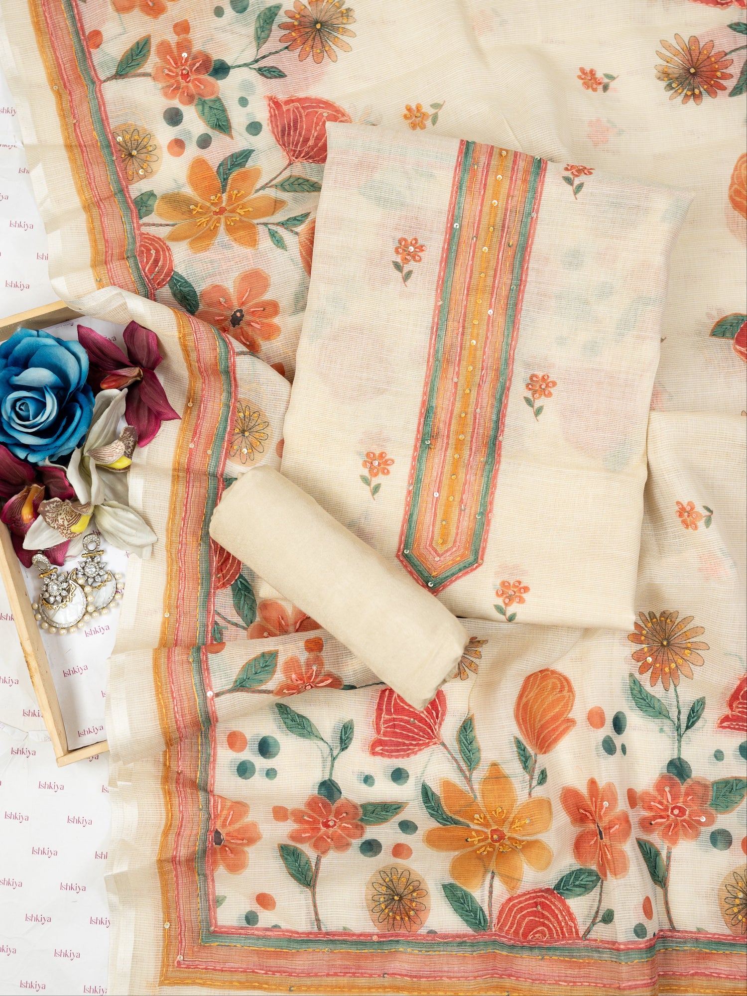 NEHR-Unstitched Linen Tissue Suit Set