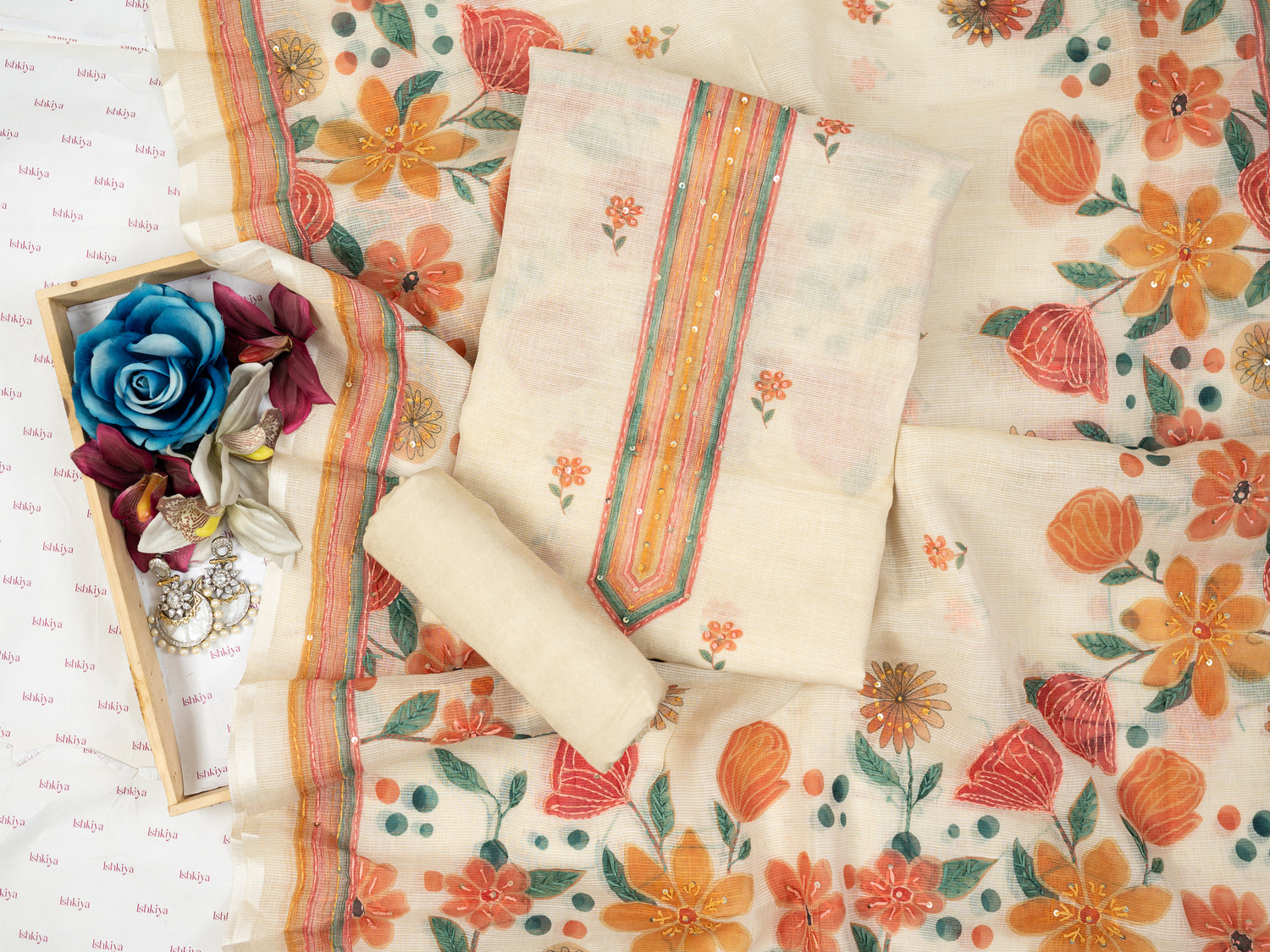 NEHR-Unstitched Linen Tissue Suit Set