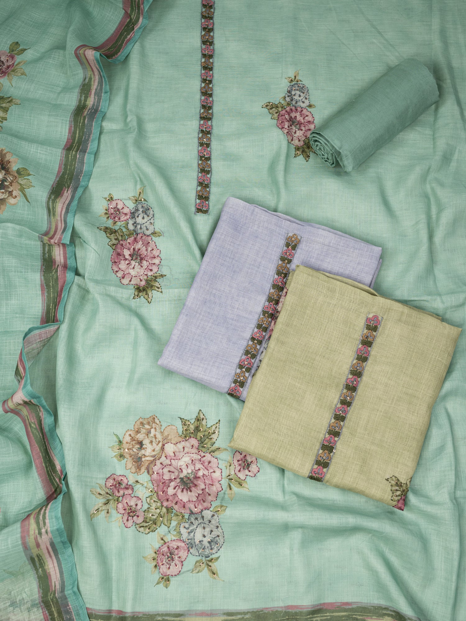 NAQSH-Unstitched Linen Tissue Suit Set
