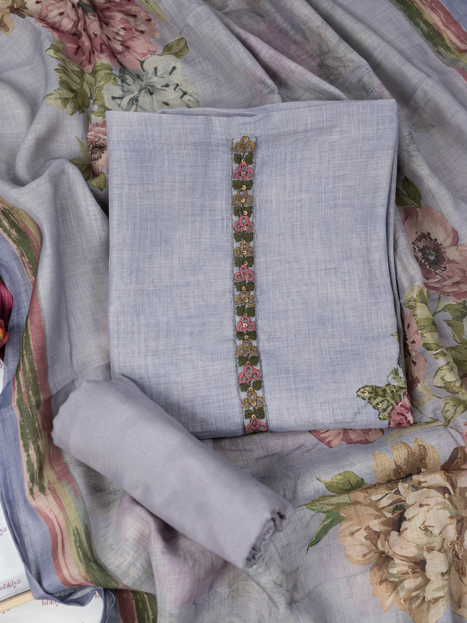 NAQSH-Unstitched Linen Tissue Suit Set