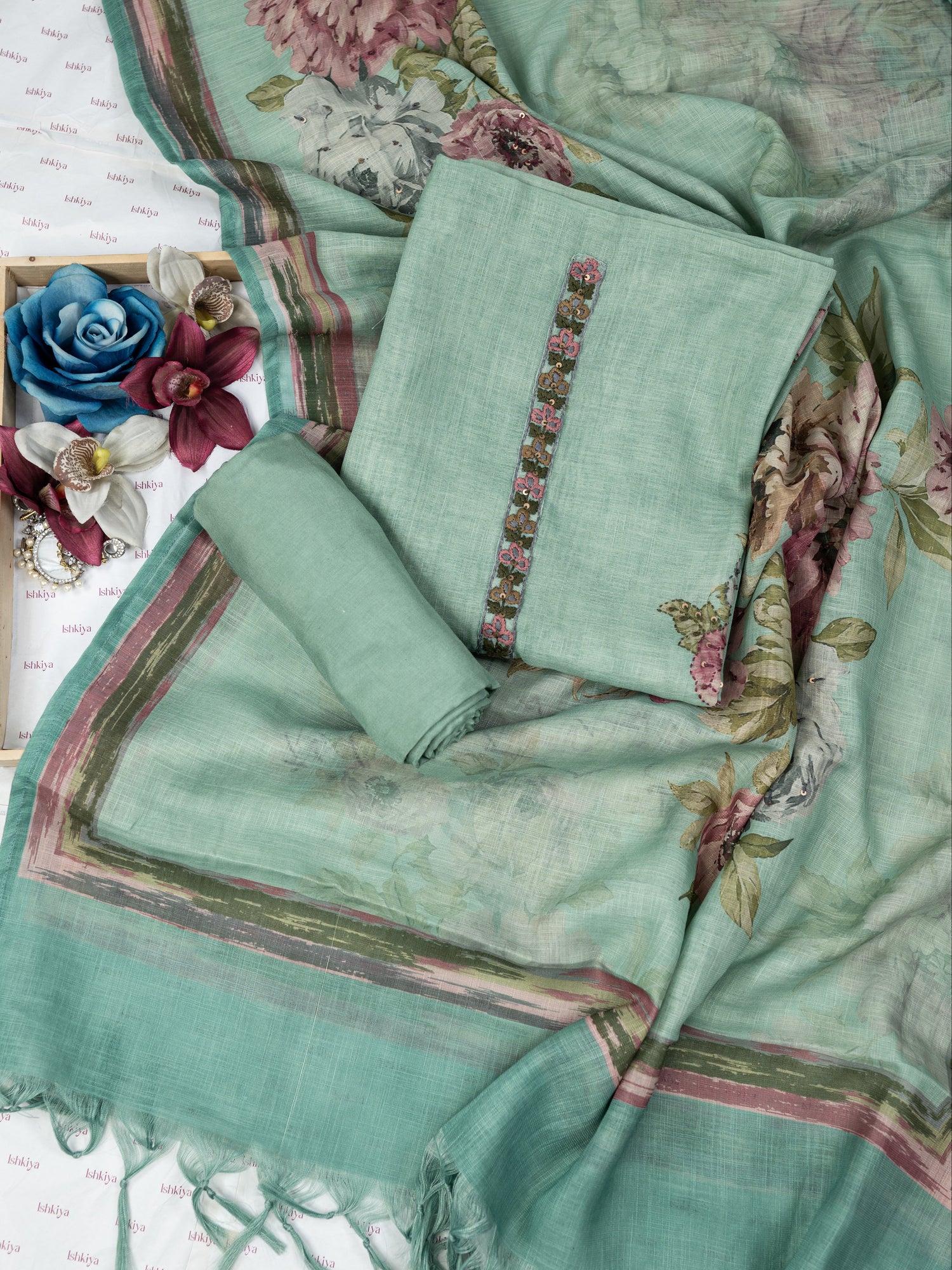 NAQSH-Unstitched Linen Tissue Suit Set