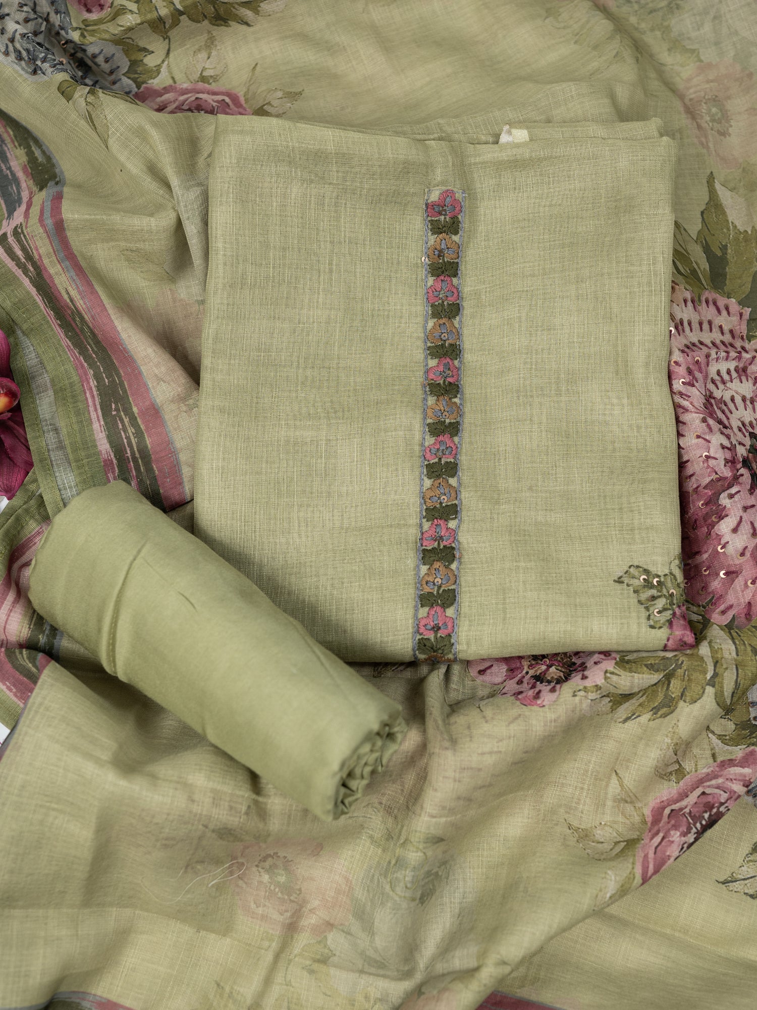 NAQSH-Unstitched Linen Tissue Suit Set