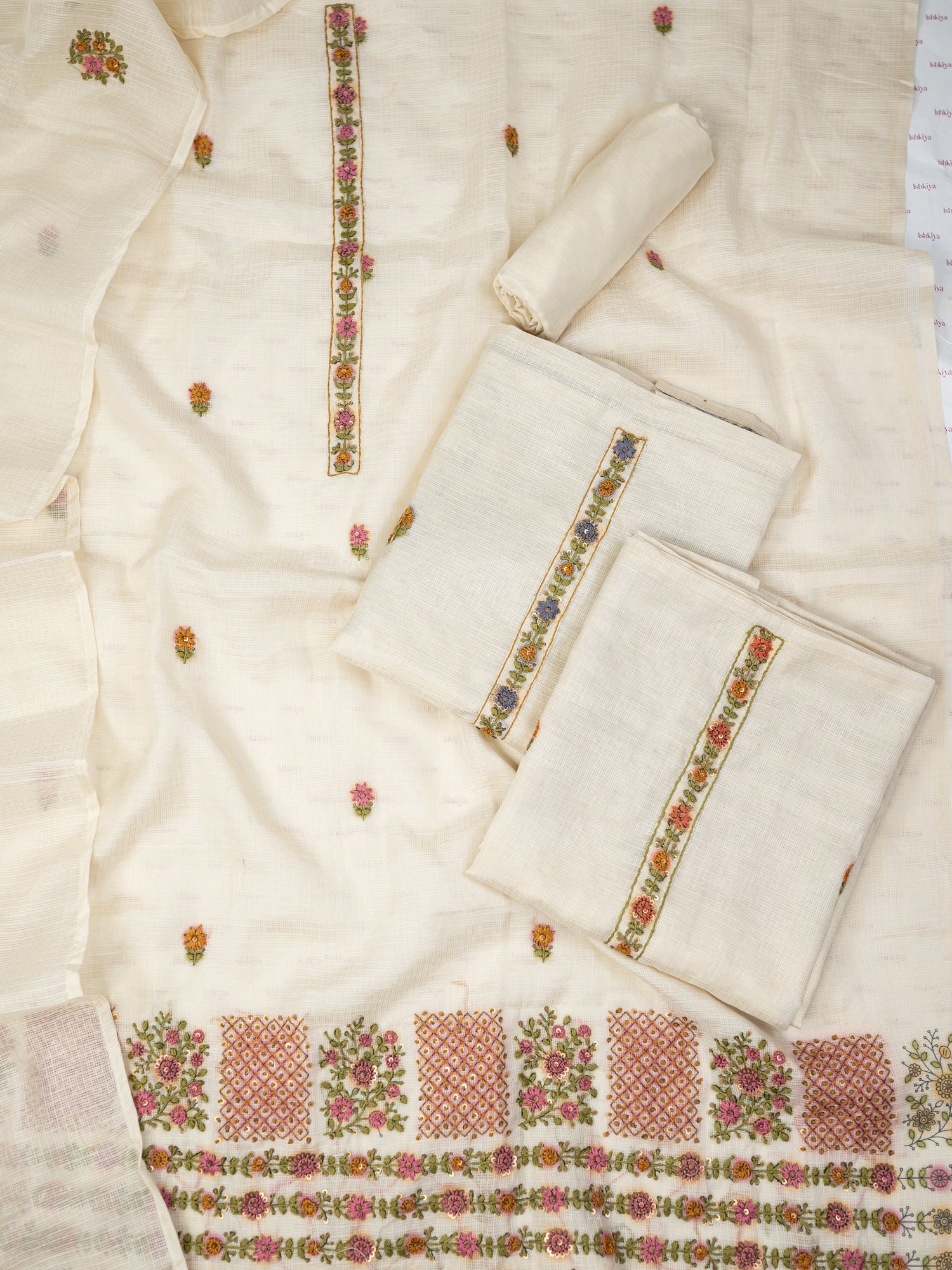 AFSANA-Unstitched Linen Tissue Suit Set