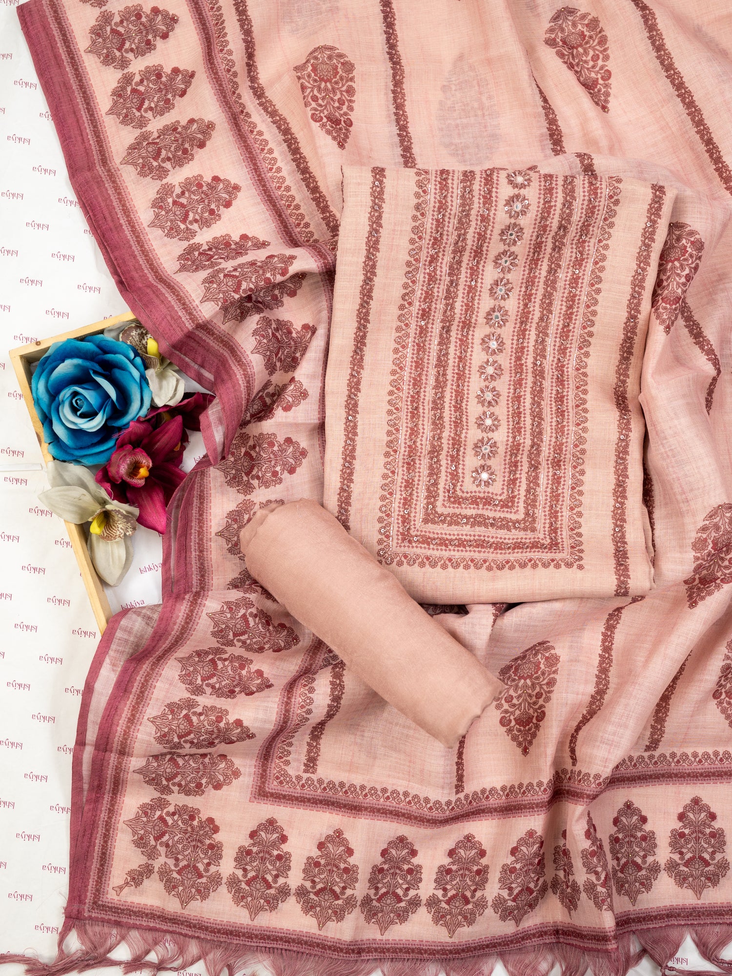 AFSUN-Unstitched Linen Tissue Suit Set
