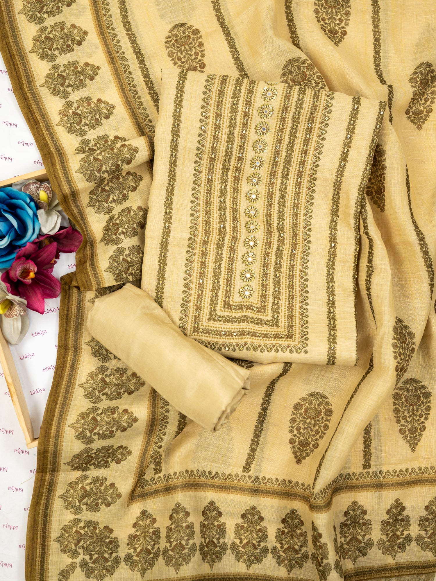 AFSUN-Unstitched Linen Tissue Suit Set