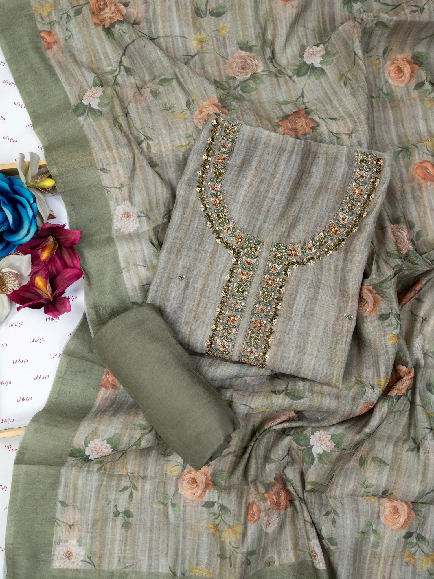 ZARAF-Unstitched Linen Tissue Suit Set