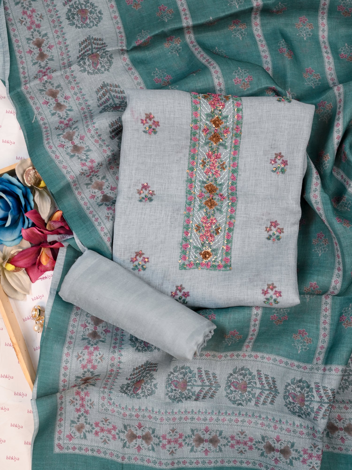 ZEVAR-Unstitched Linen Tissue Suit Set