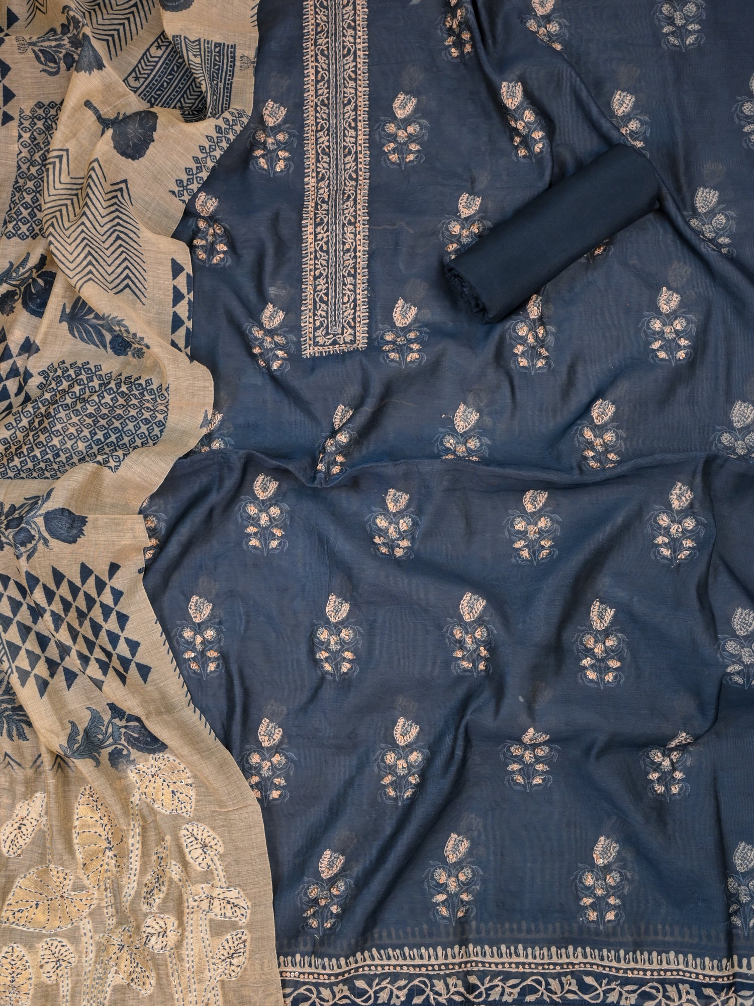 PRERNA-Unstitched Linen Chanderi Suit Set