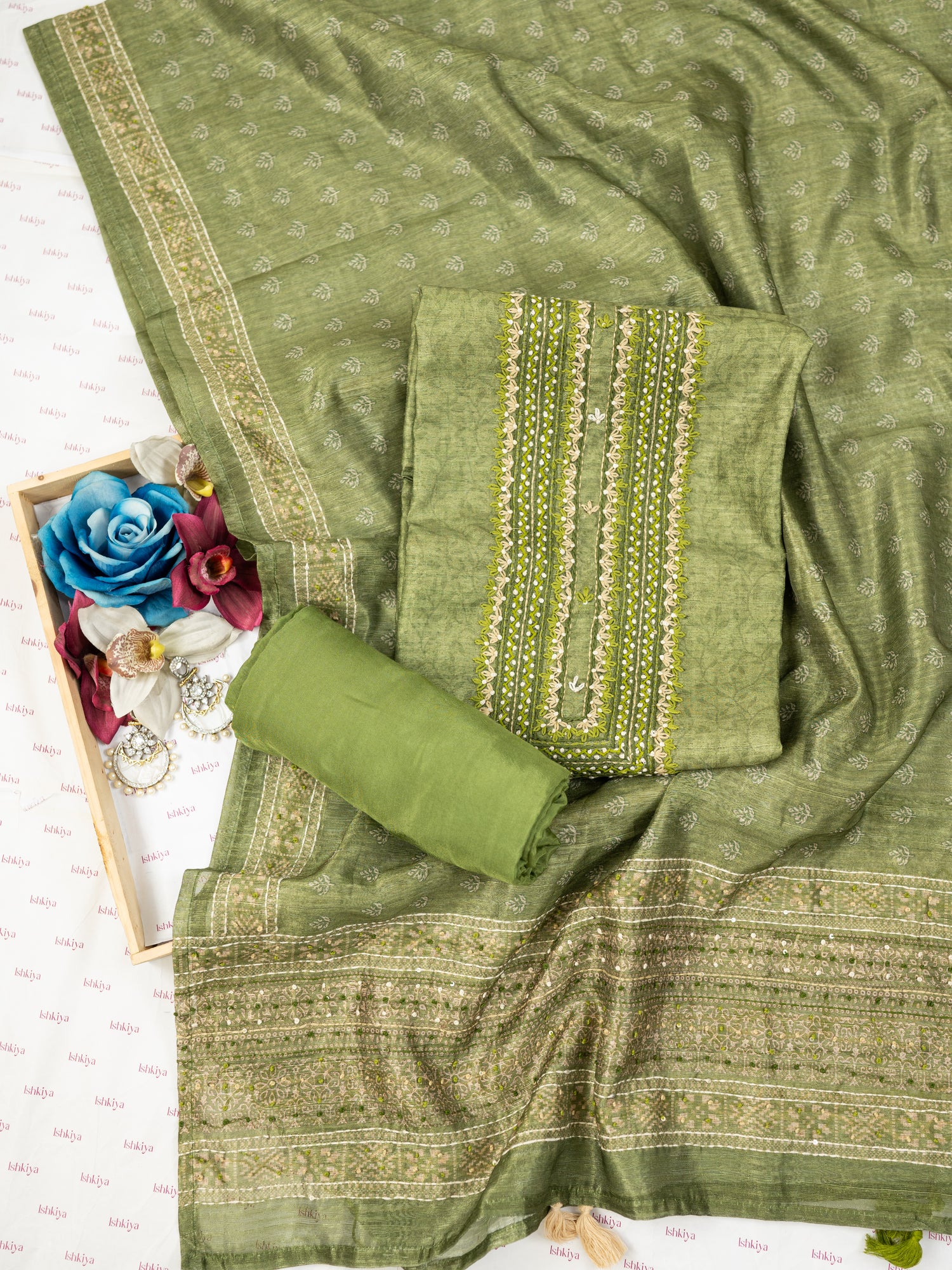 AMAAL-Unstitched Tussar Silk Suit Set