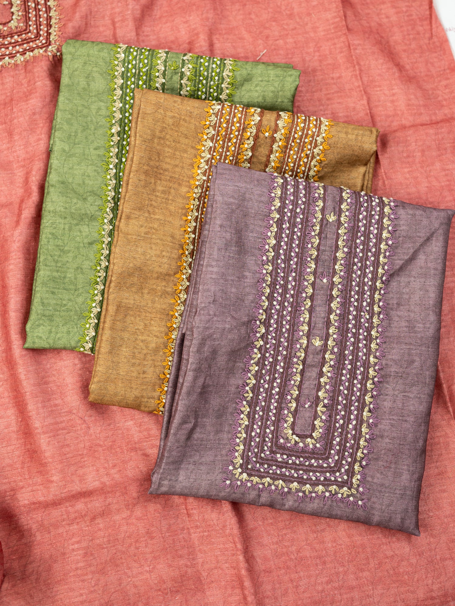 AMAAL-Unstitched Tussar Silk Suit Set