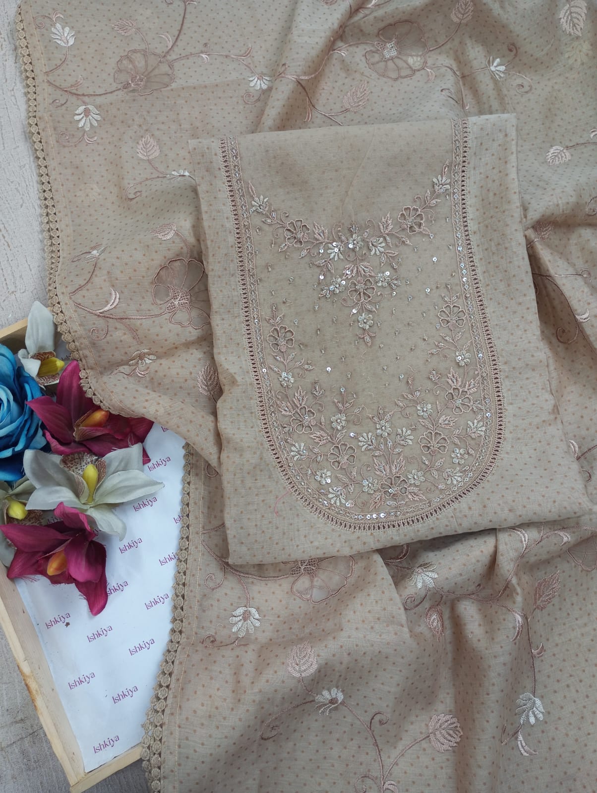 ROOH- Unstitched Mul-Chanderi suit Set