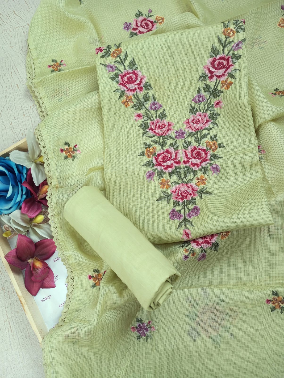 SAANJH-Unstitched Kota Suit Set