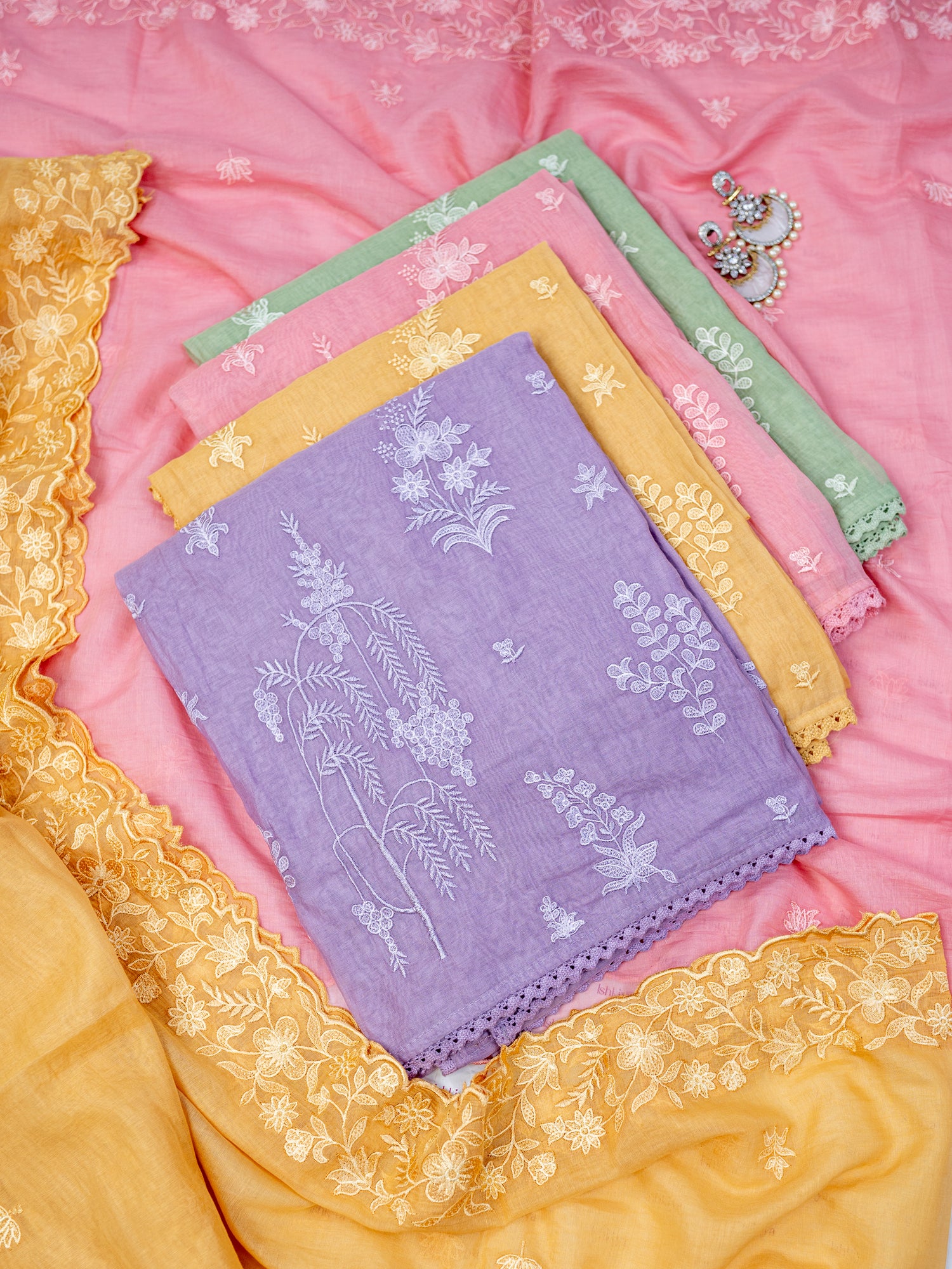 RUBAB-Unstitched Mul-Chanderi Suit Set