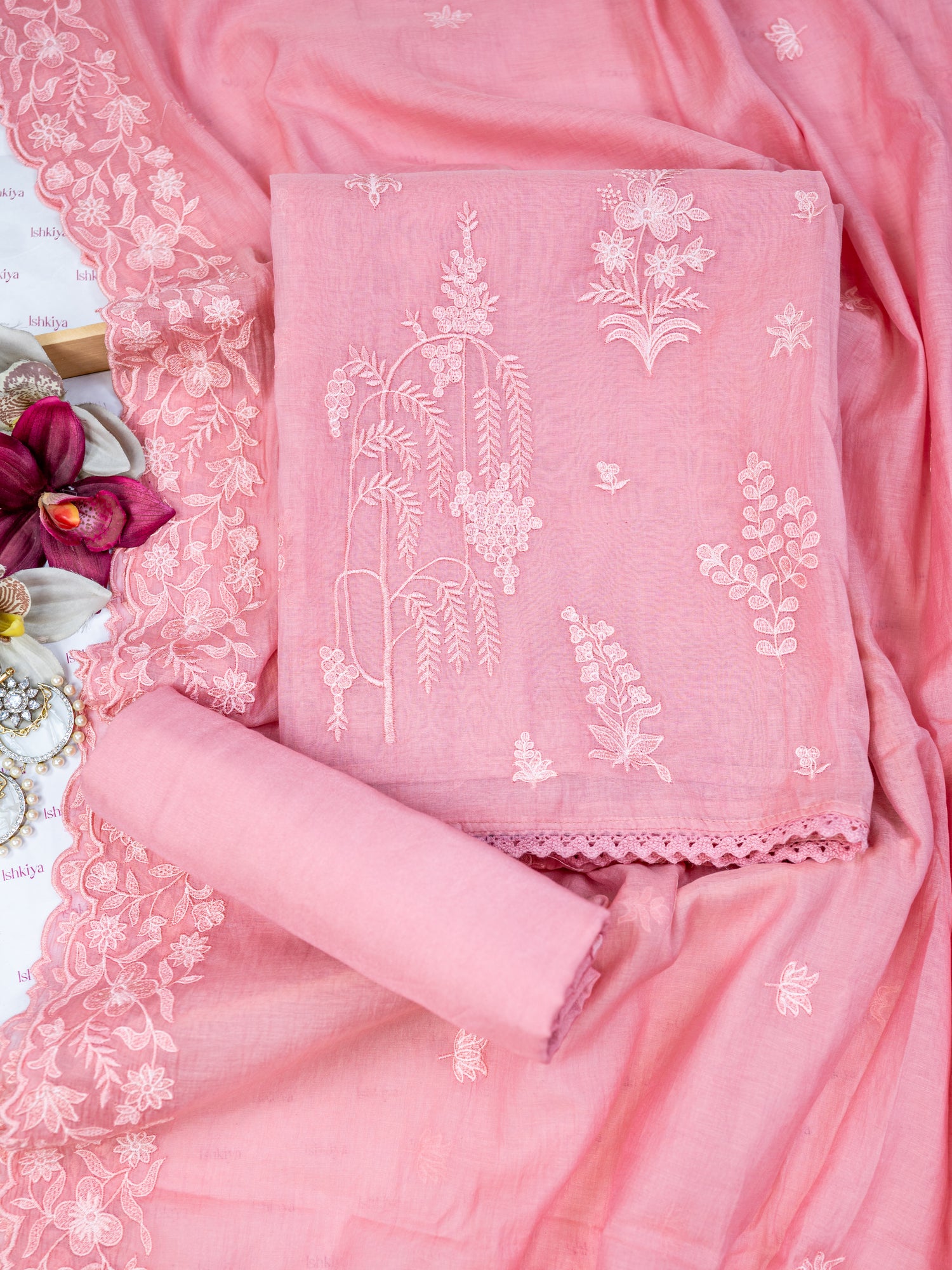 RUBAB-Unstitched Mul-Chanderi Suit Set