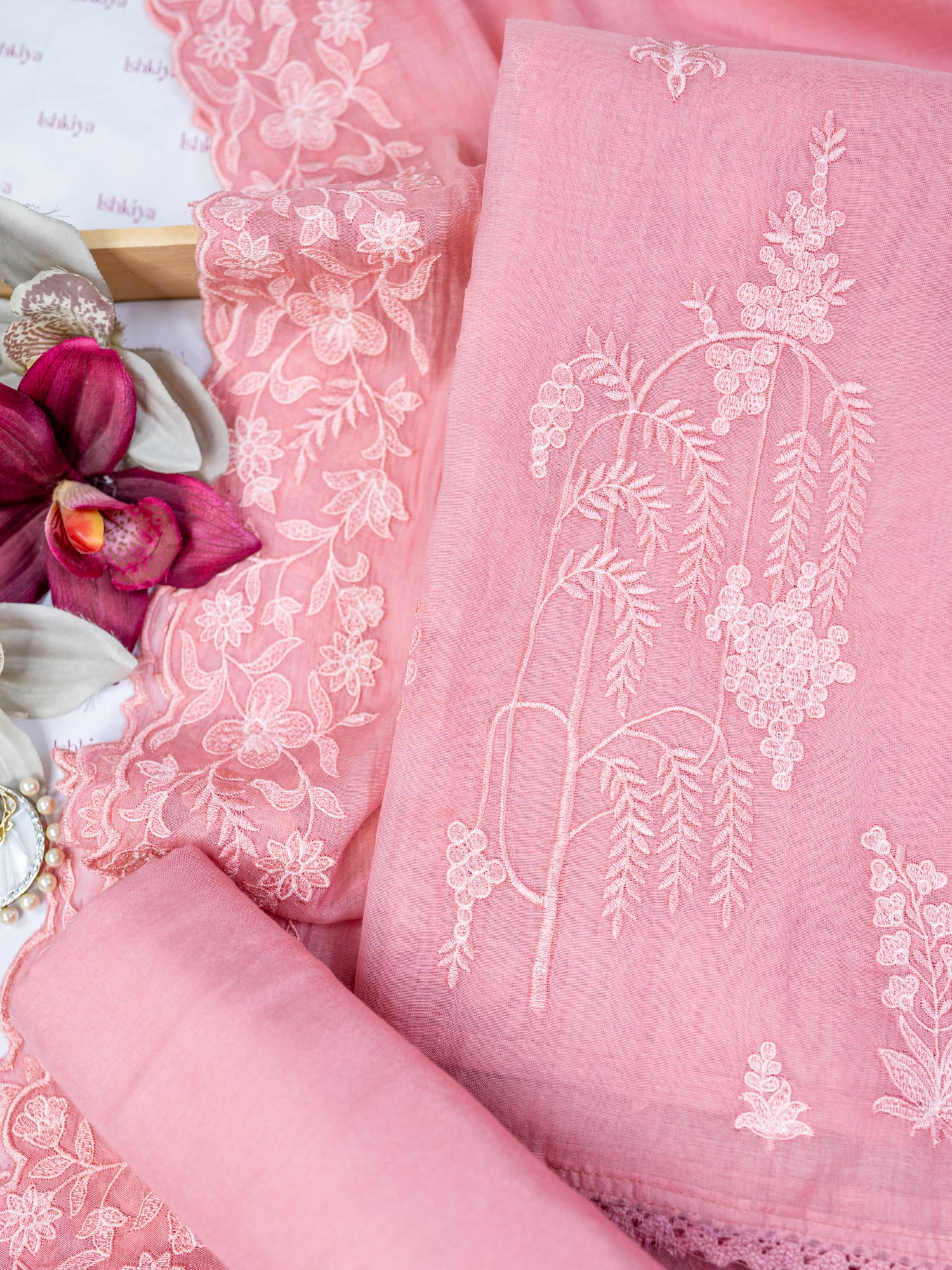 RUBAB-Unstitched Mul-Chanderi Suit Set