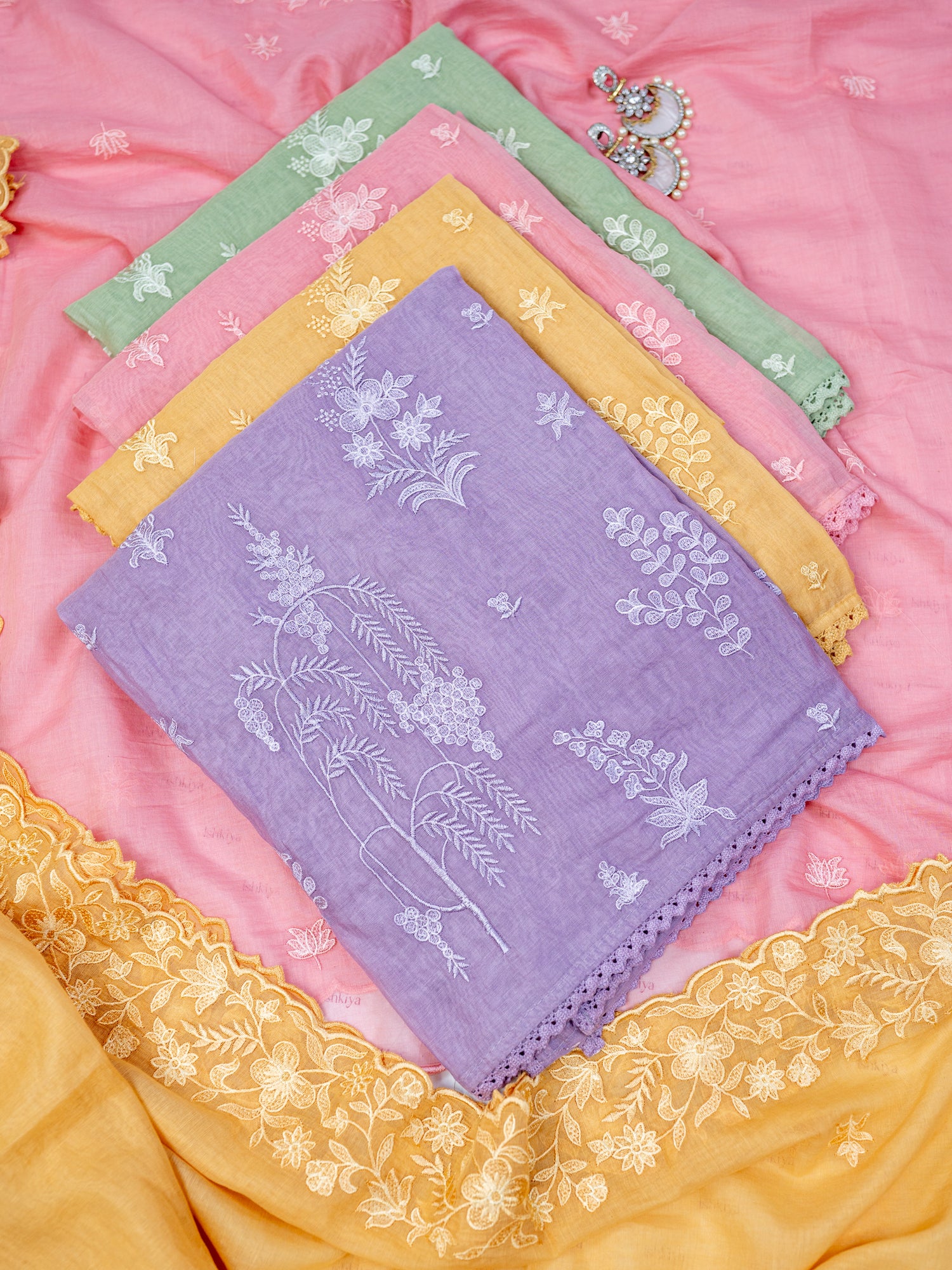 RUBAB-Unstitched Mul-Chanderi Suit Set
