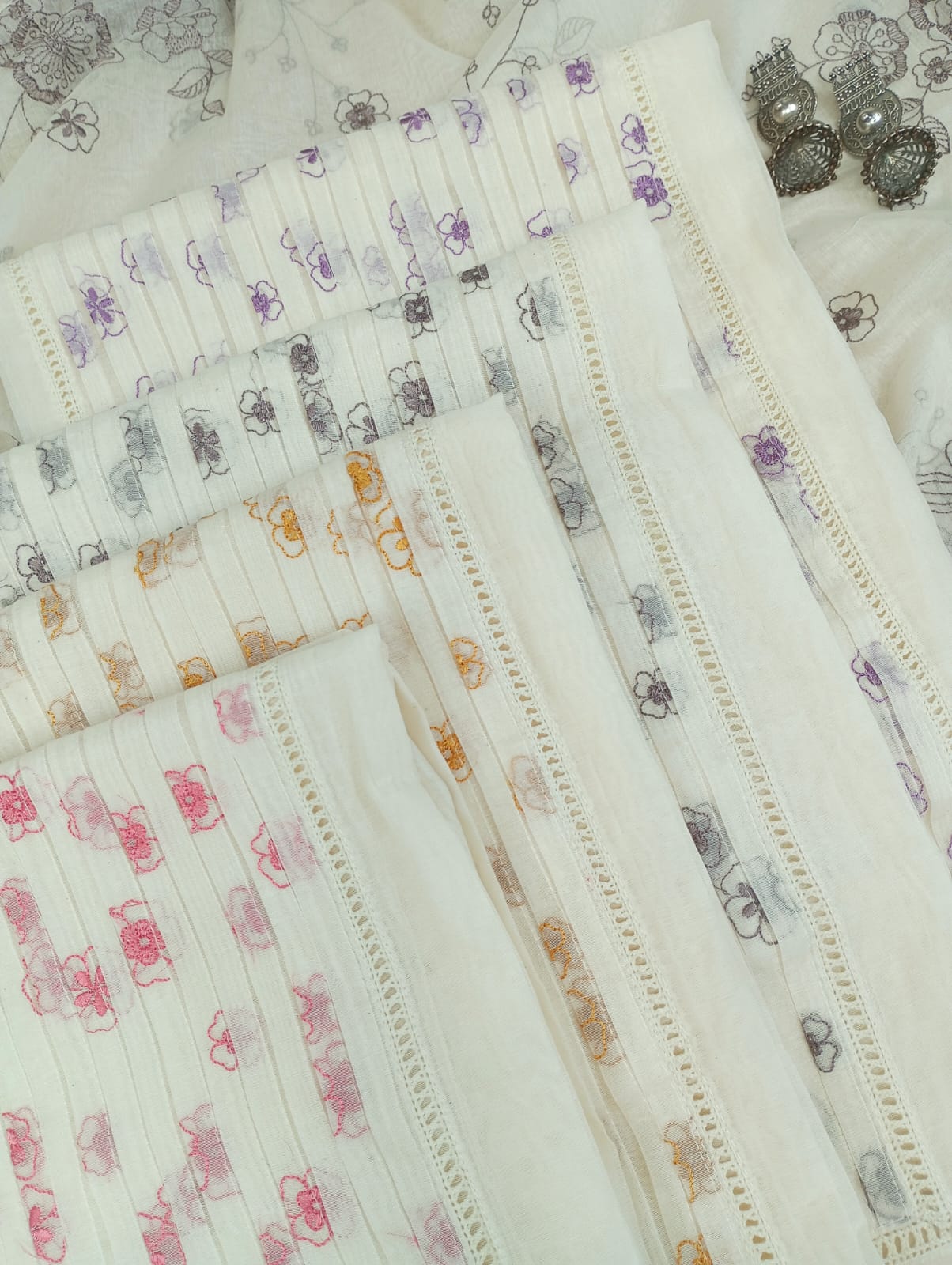 MOONLIT MIST- Unstitched Mul-Chanderi Suit Set