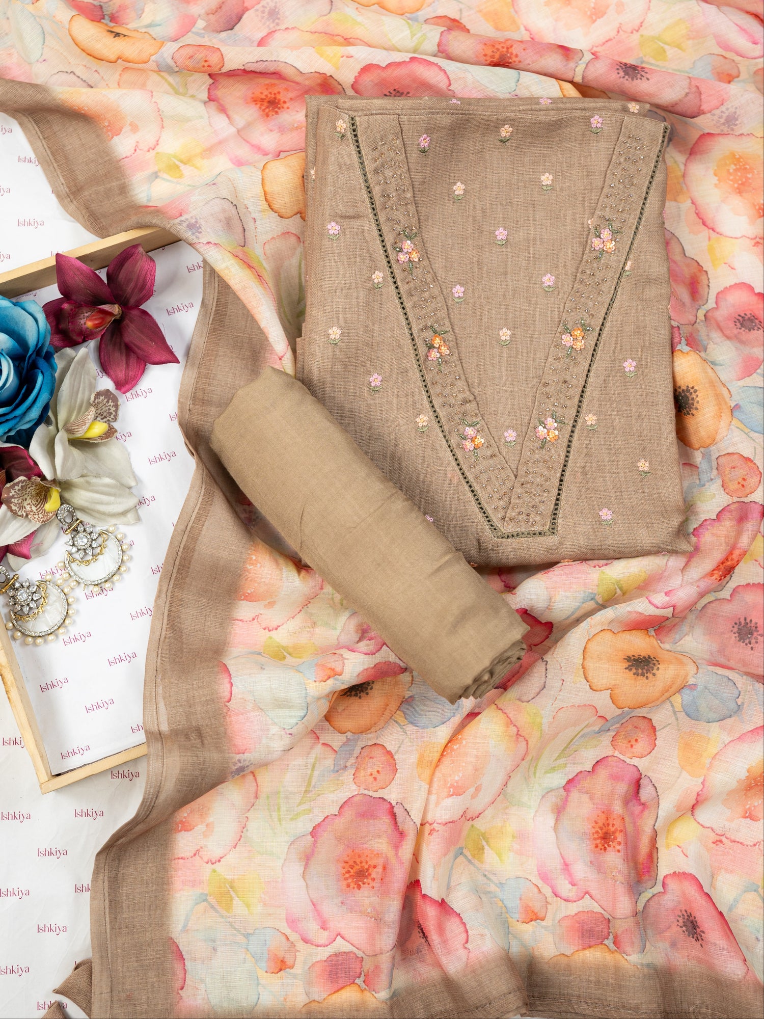 ZEENAT-Unstitched Jute Linen Suit Set