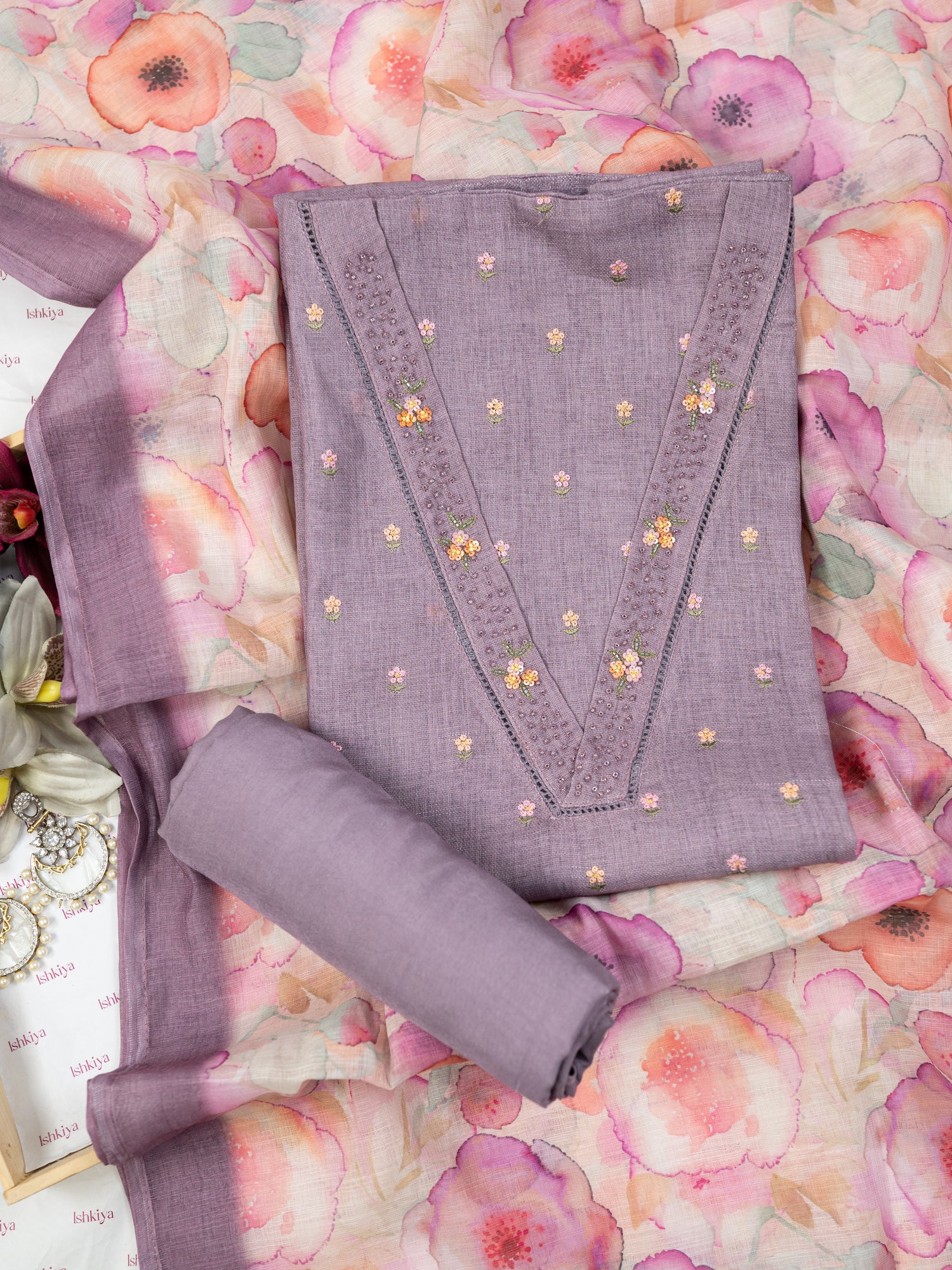 ZEENAT-Unstitched Jute Linen Suit Set