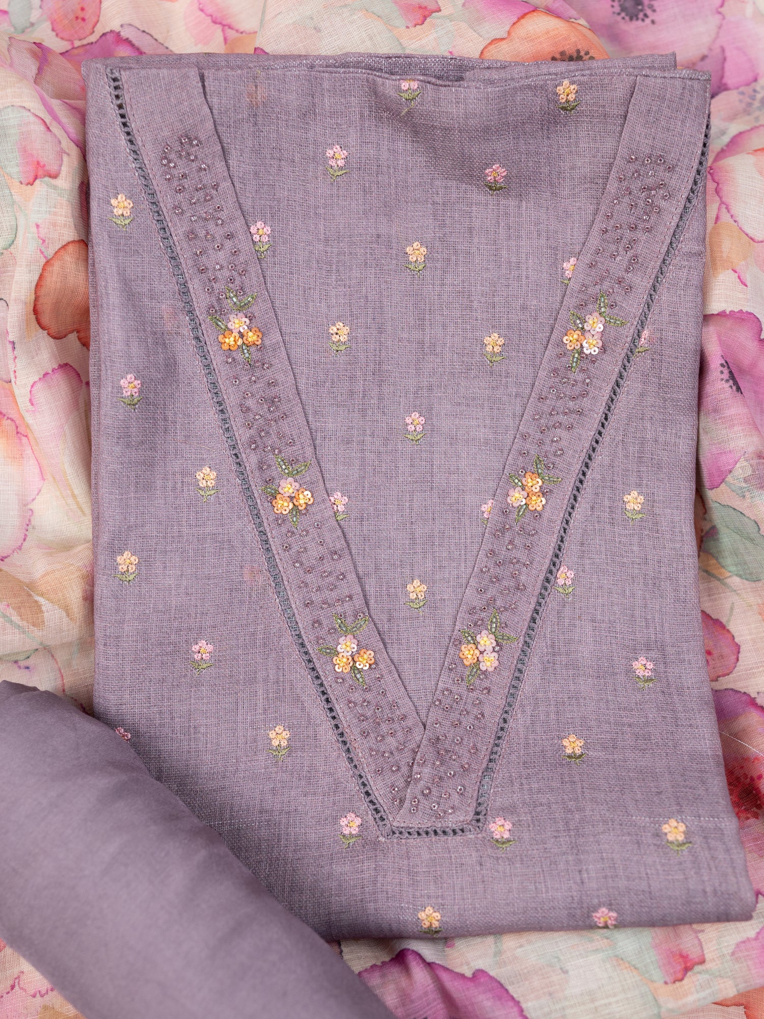 ZEENAT-Unstitched Jute Linen Suit Set