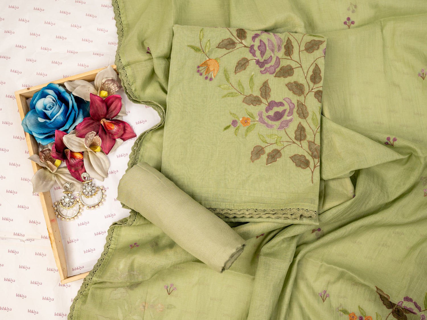 GULAAB-Unstitched Mul-Chanderi Suit Set