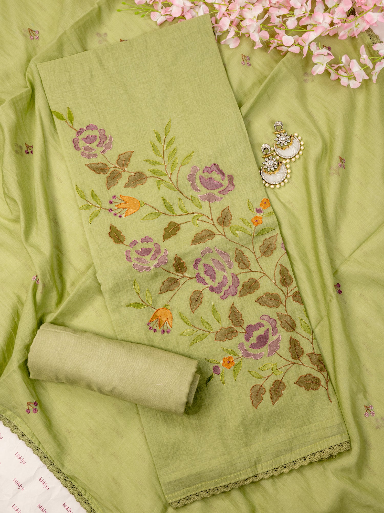 GULAAB-Unstitched Mul-Chanderi Suit Set