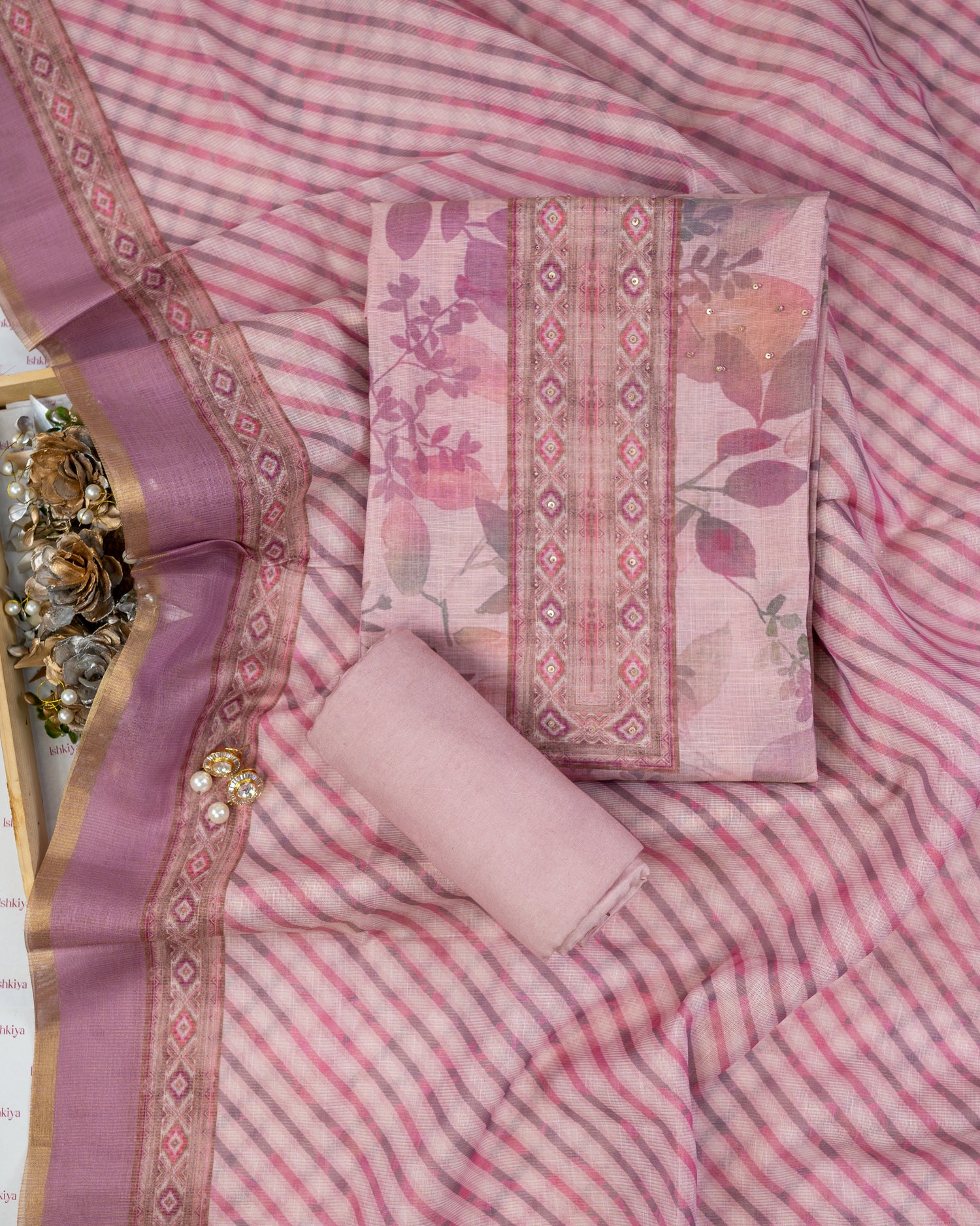 CHANDRIKA-Unstitched Linen Tissue Suit Set