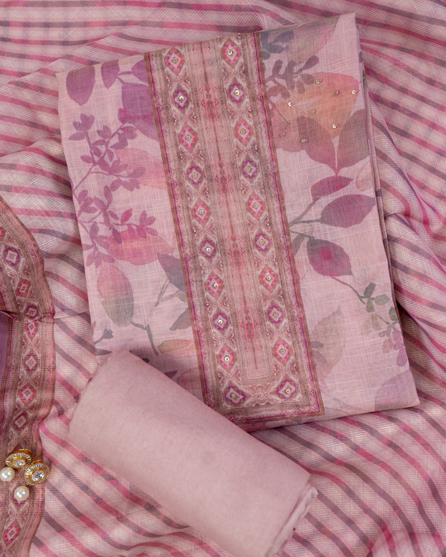 CHANDRIKA-Unstitched Linen Tissue Suit Set