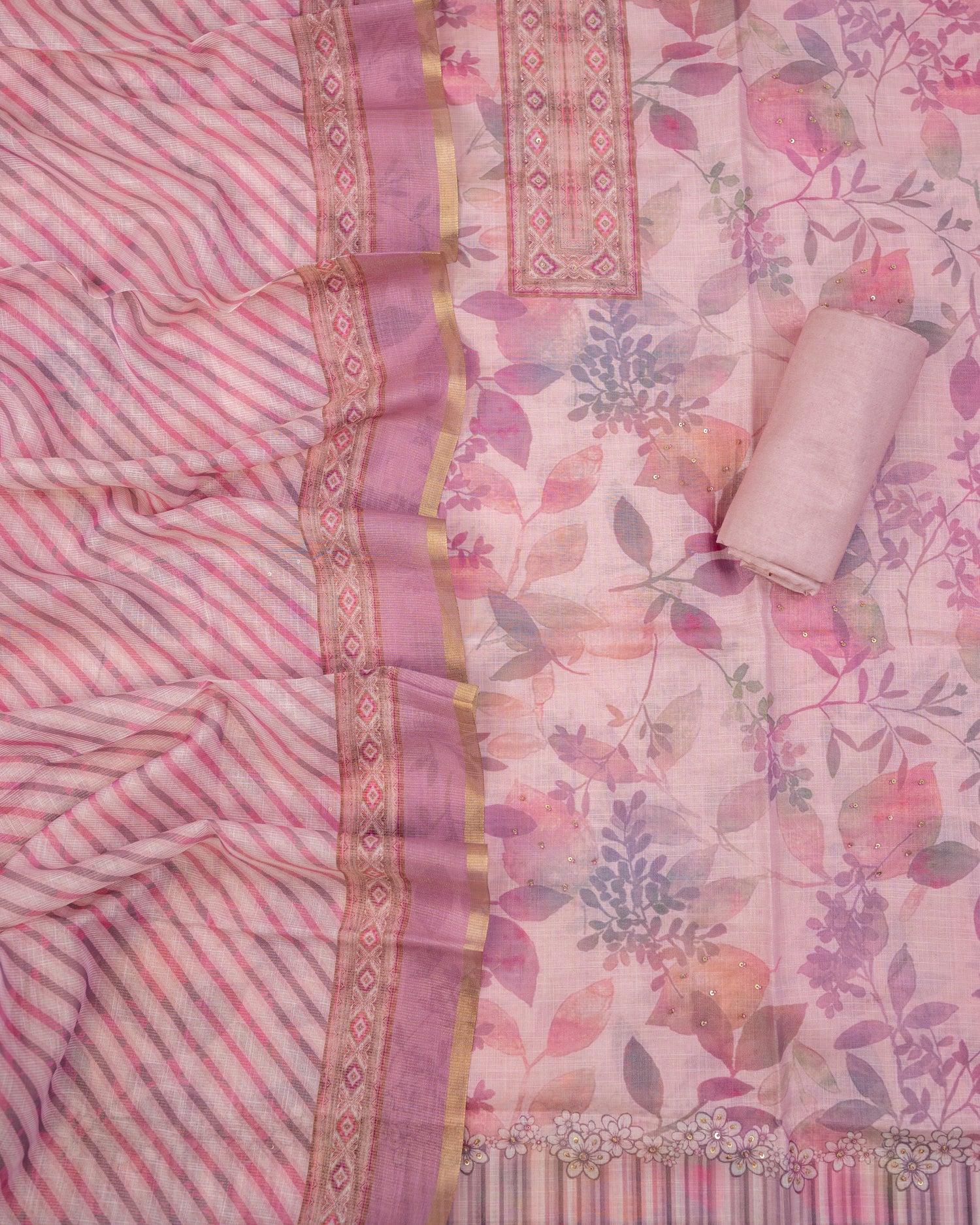 CHANDRIKA-Unstitched Linen Tissue Suit Set