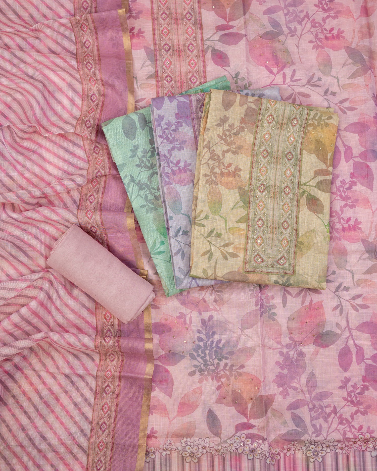 CHANDRIKA-Unstitched Linen Tissue Suit Set