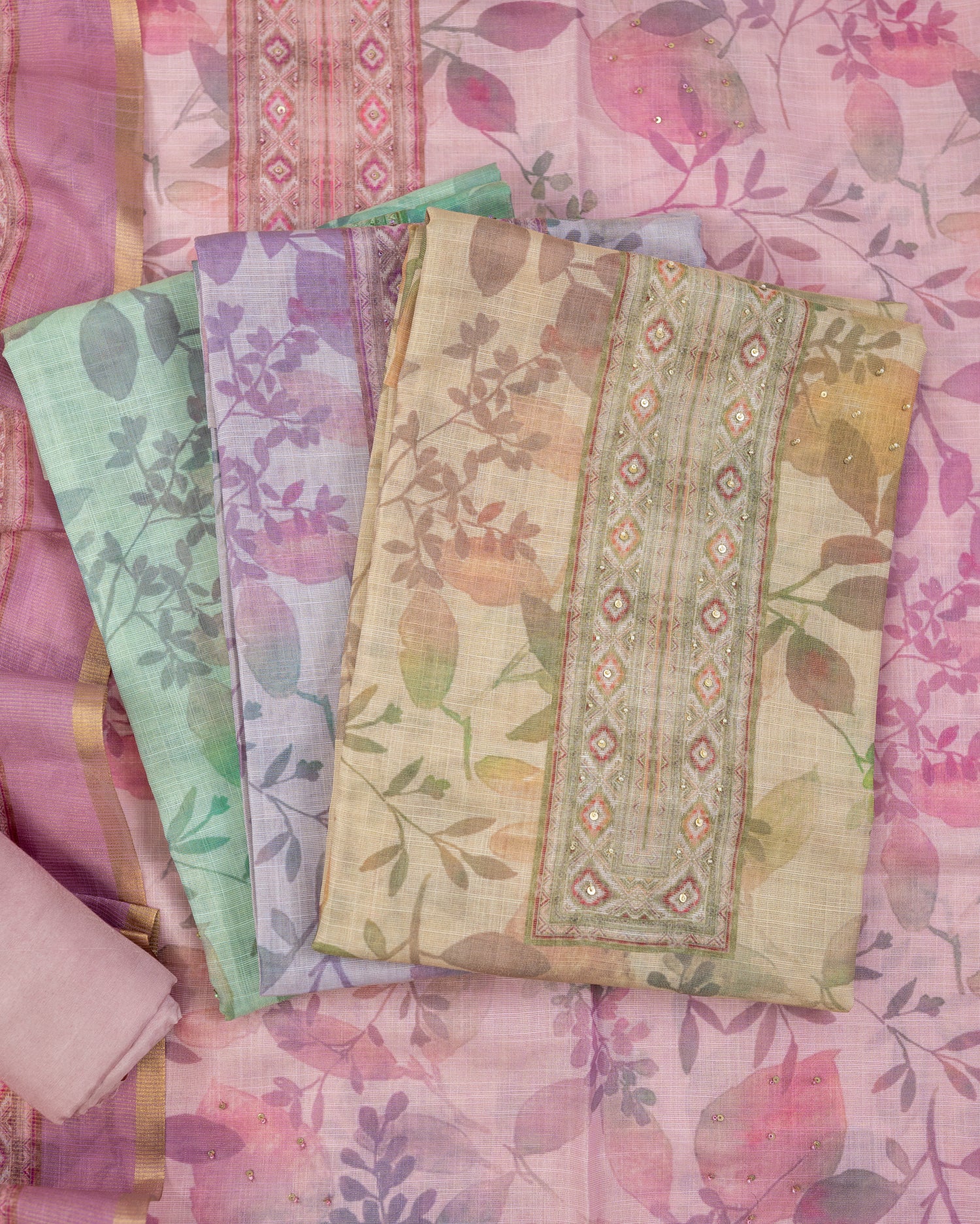 CHANDRIKA-Unstitched Linen Tissue Suit Set