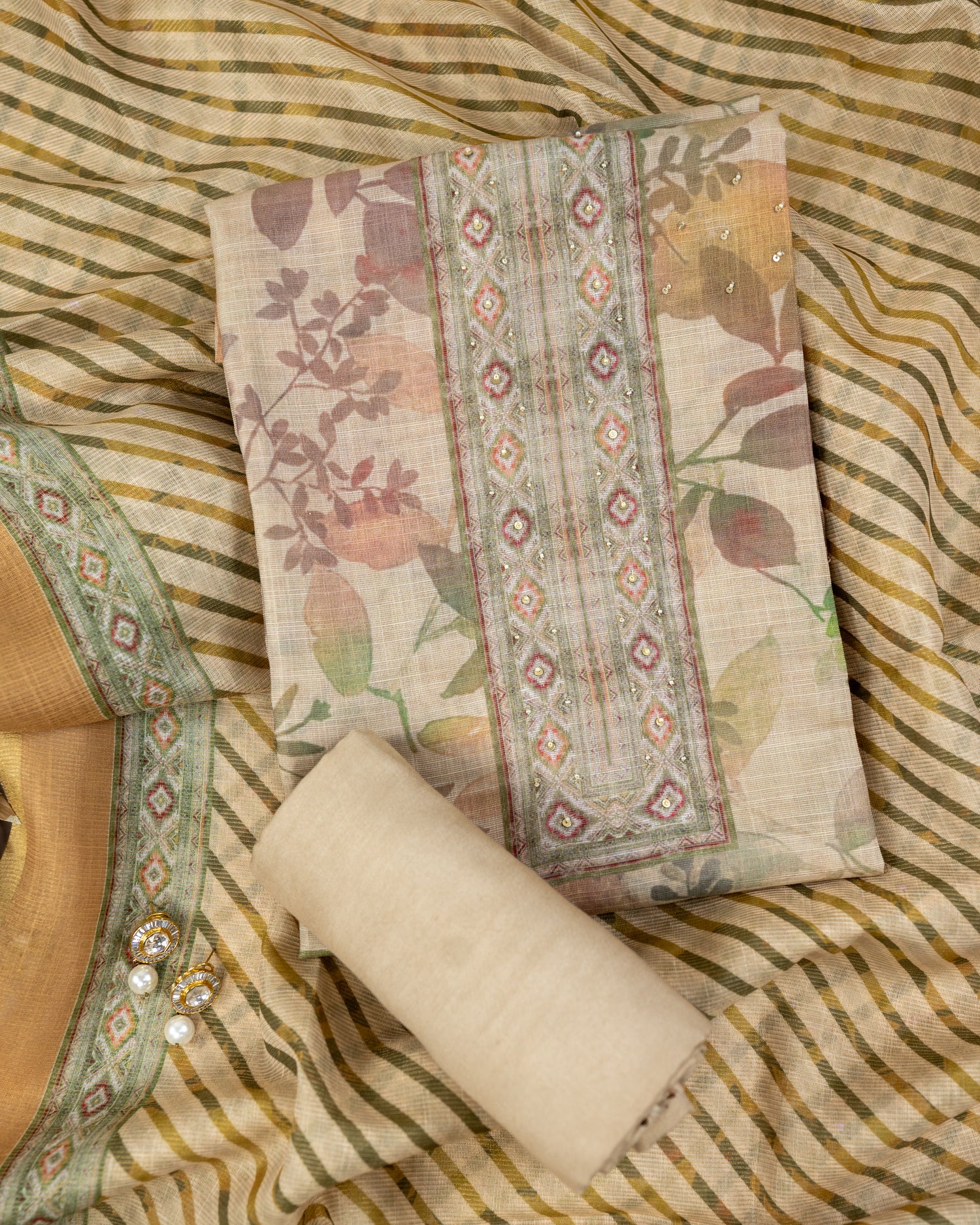 CHANDRIKA-Unstitched Linen Tissue Suit Set