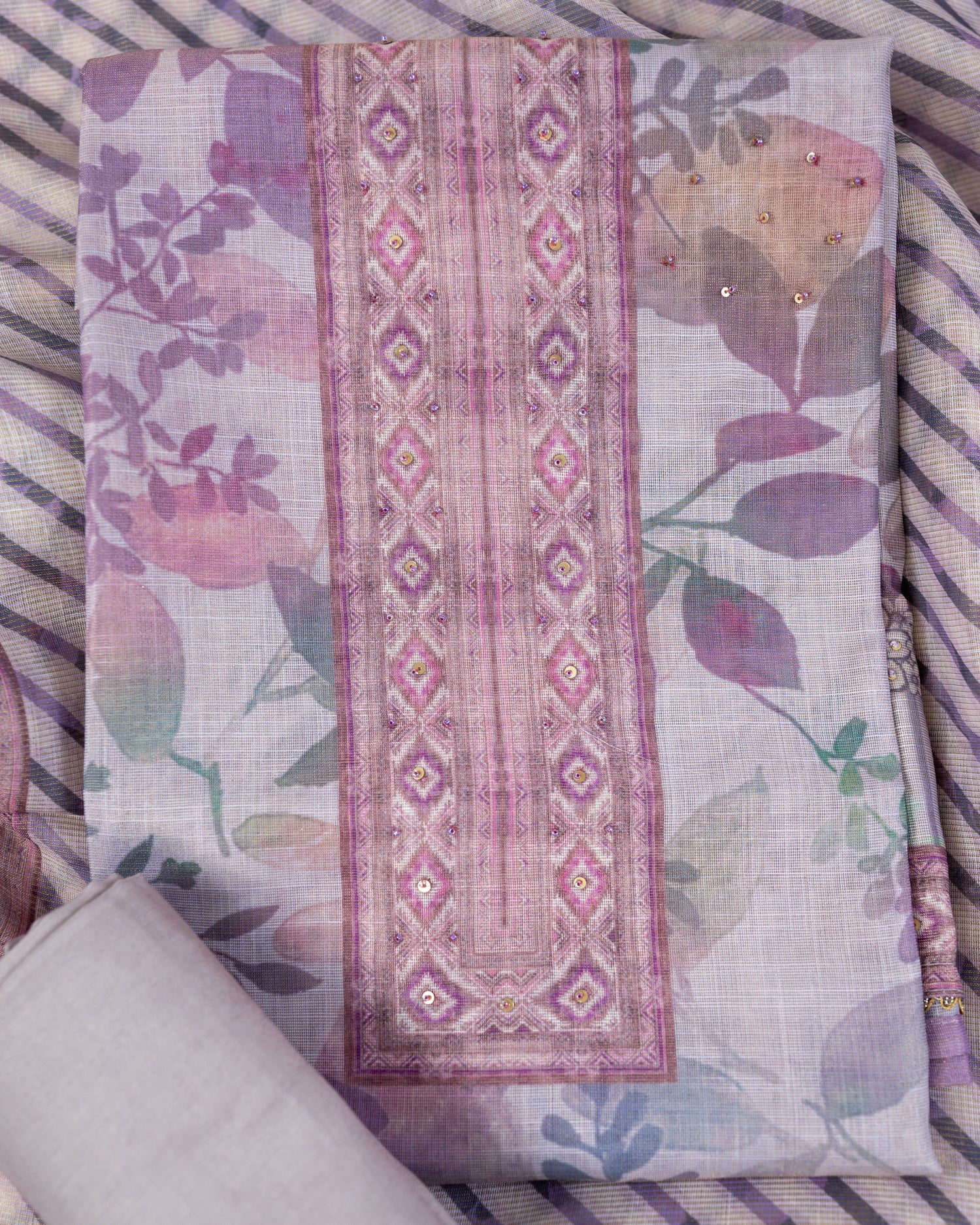 CHANDRIKA-Unstitched Linen Tissue Suit Set