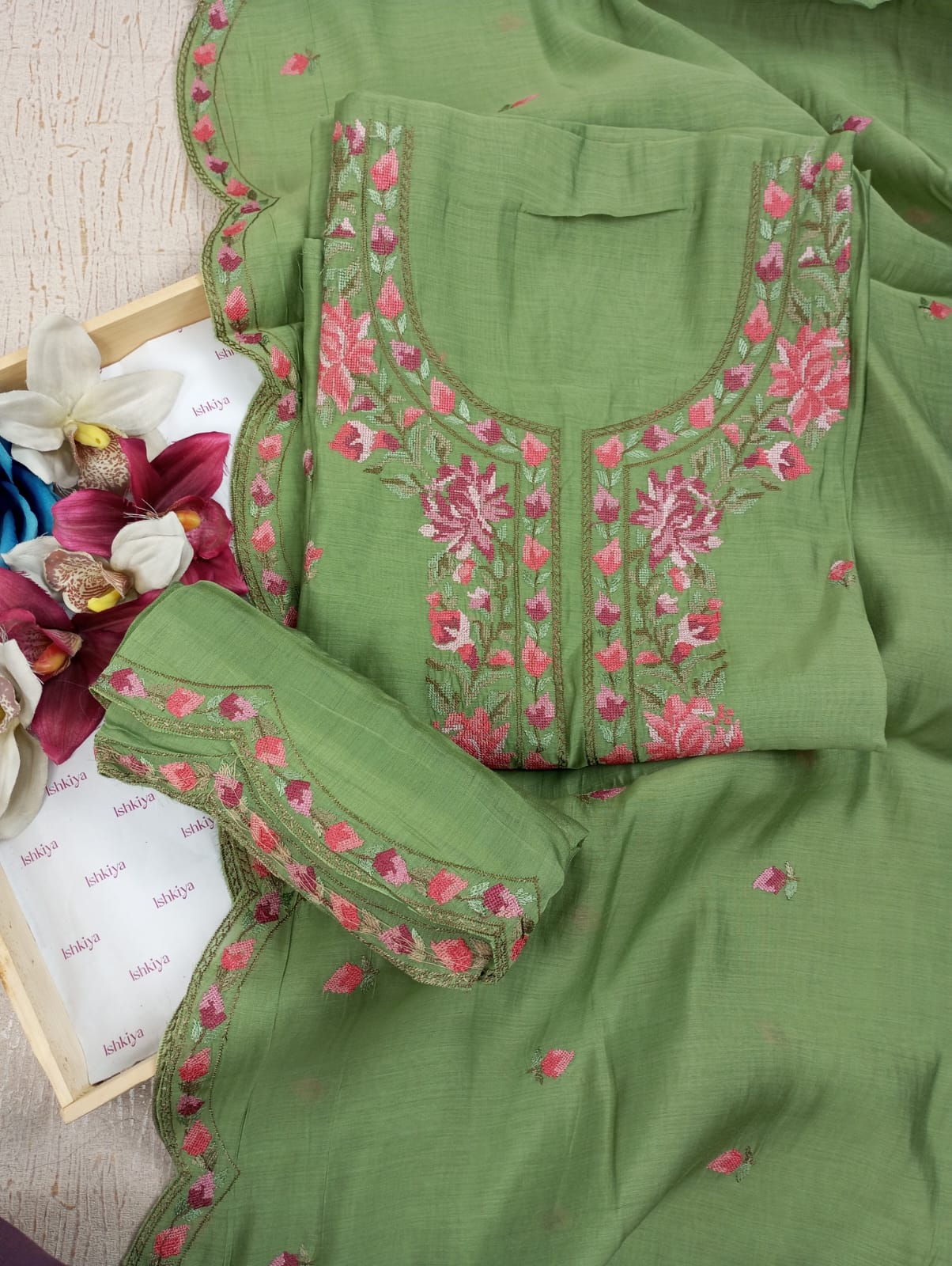 RANGREZA- Unstitched Mul-Chanderi Suit Set