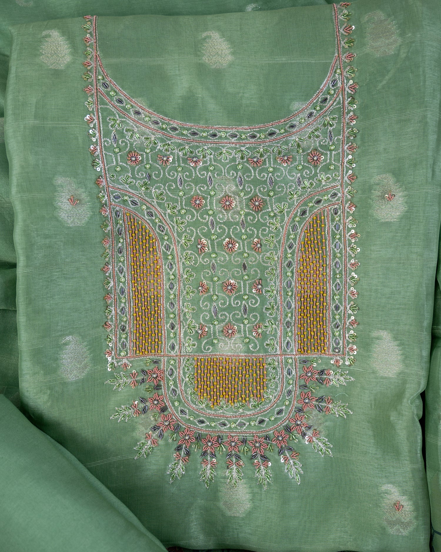 MADHUMALTI-Unstitched Linen Tissue Suit Set