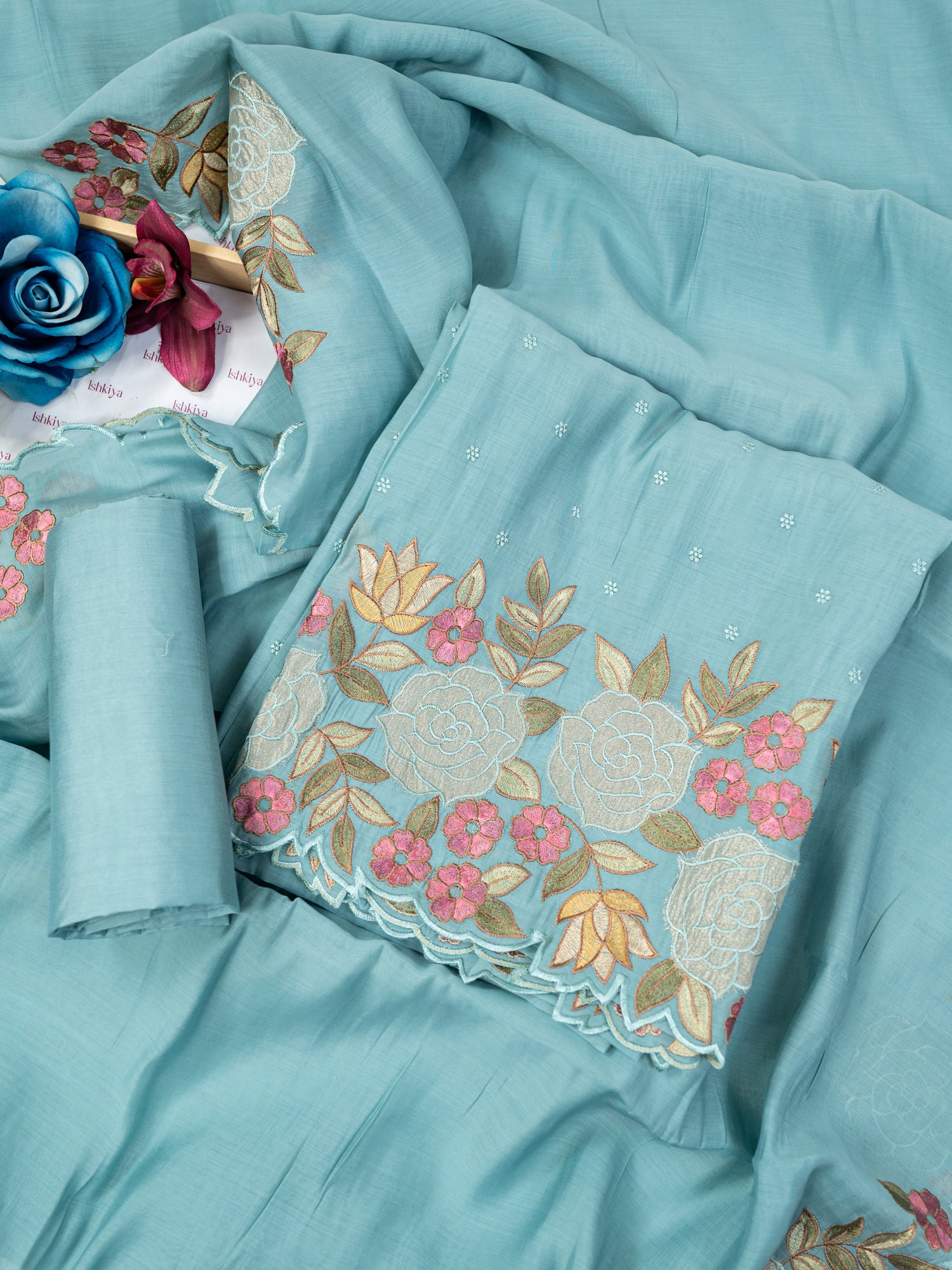 RANZISH-Unstitched Mul-Chanderi Suit Set