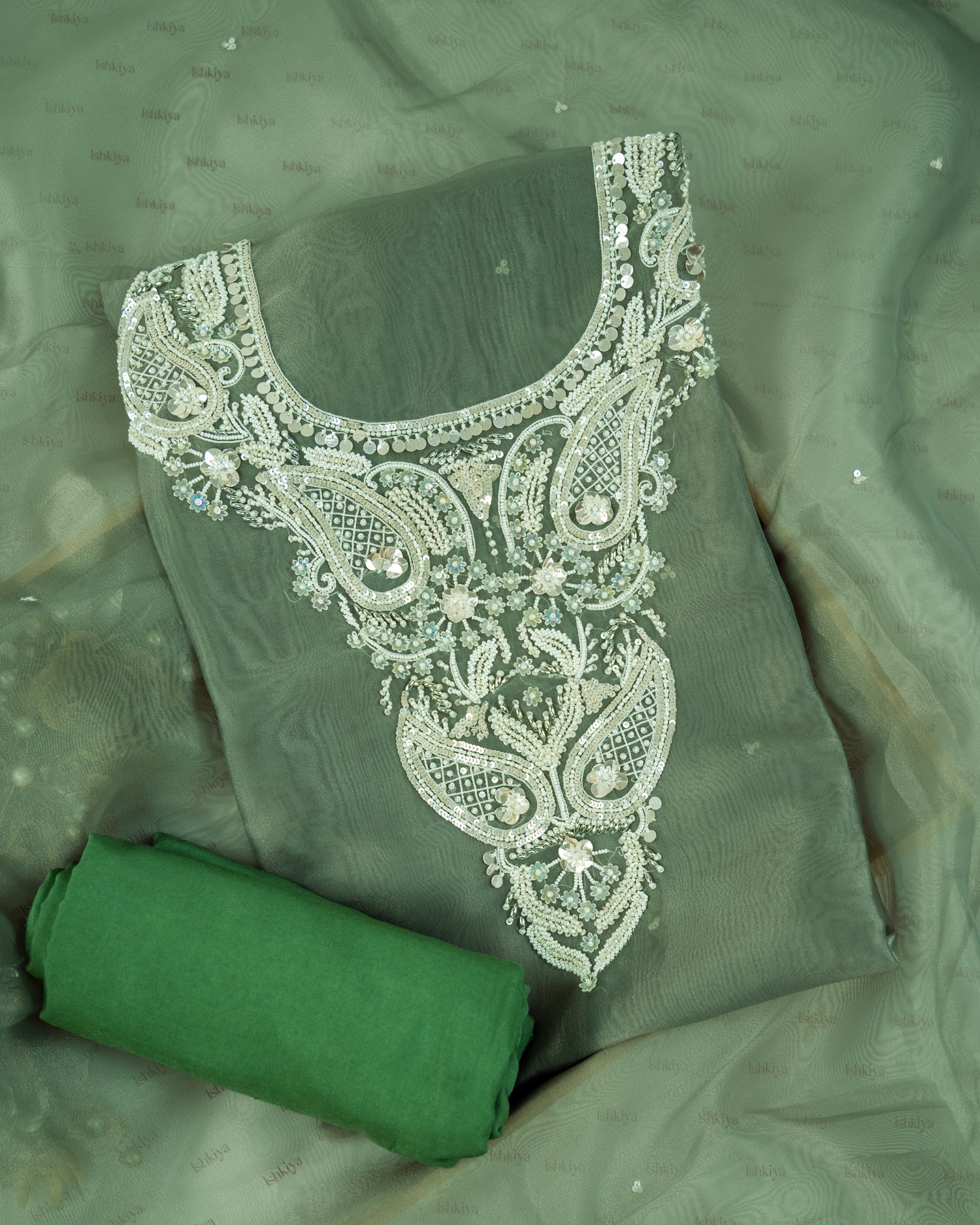 SABZ-Unstitched Organza Tissue Suit Set