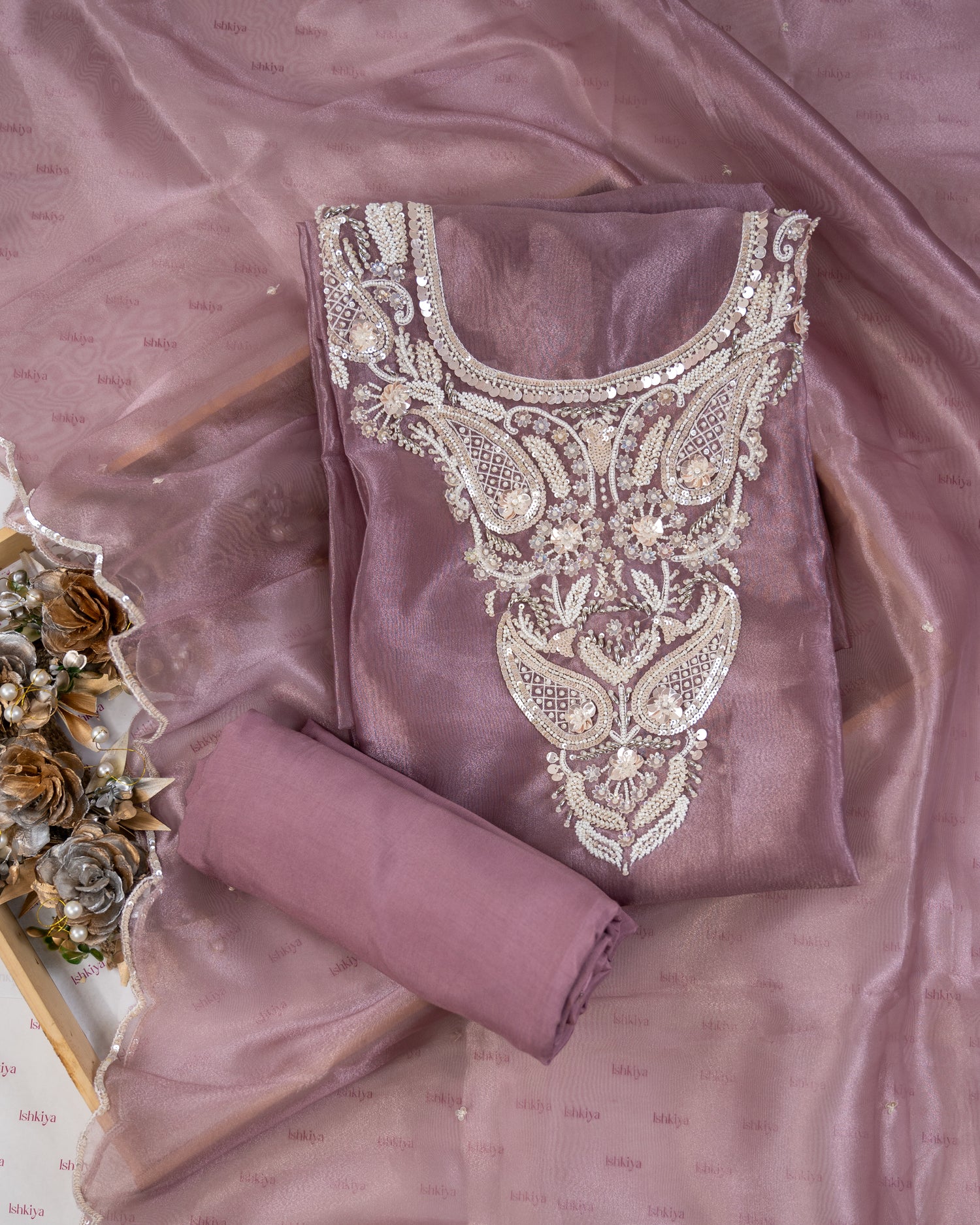 SABZ-Unstitched Organza Tissue Suit Set