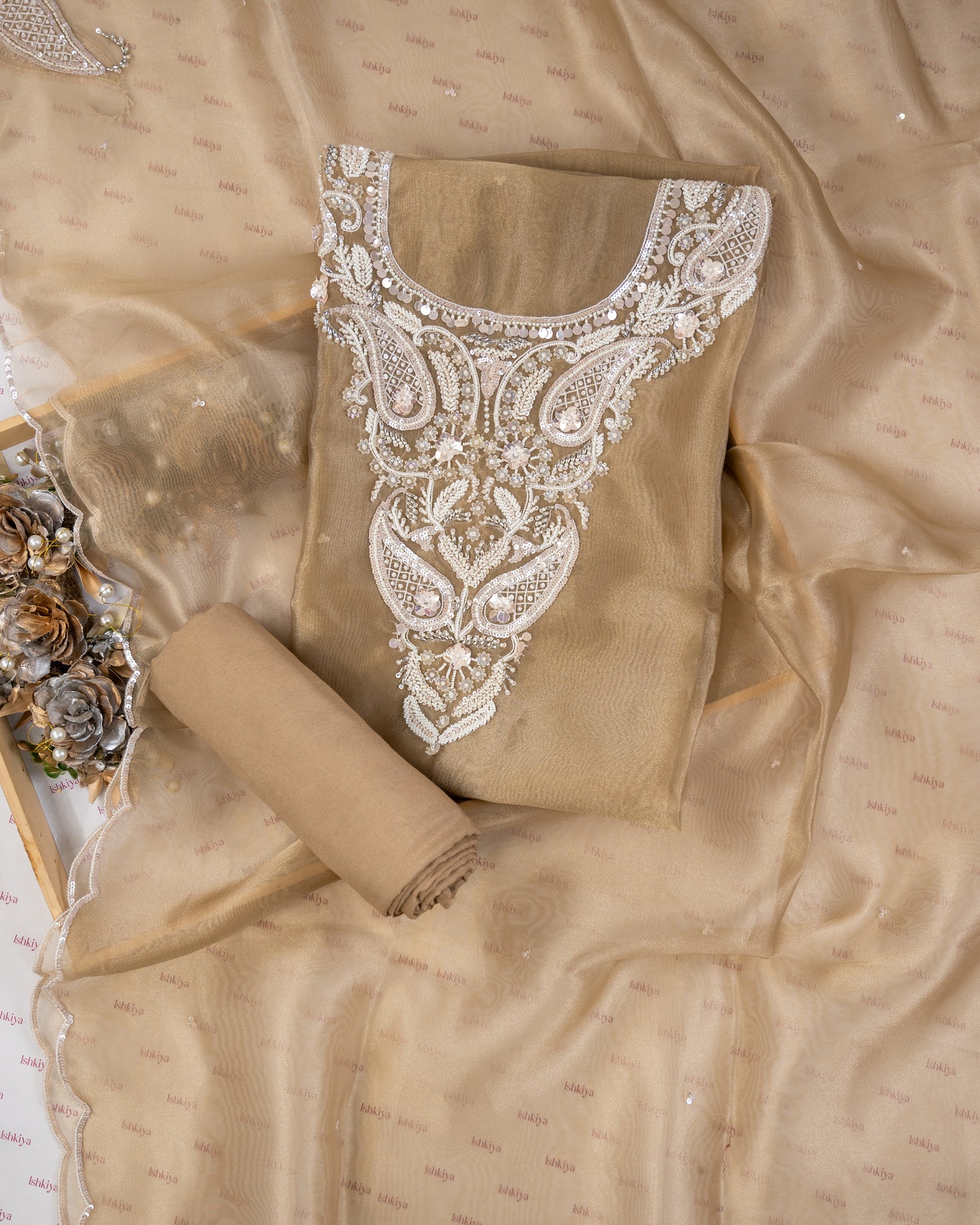 SABZ-Unstitched Organza Tissue Suit Set