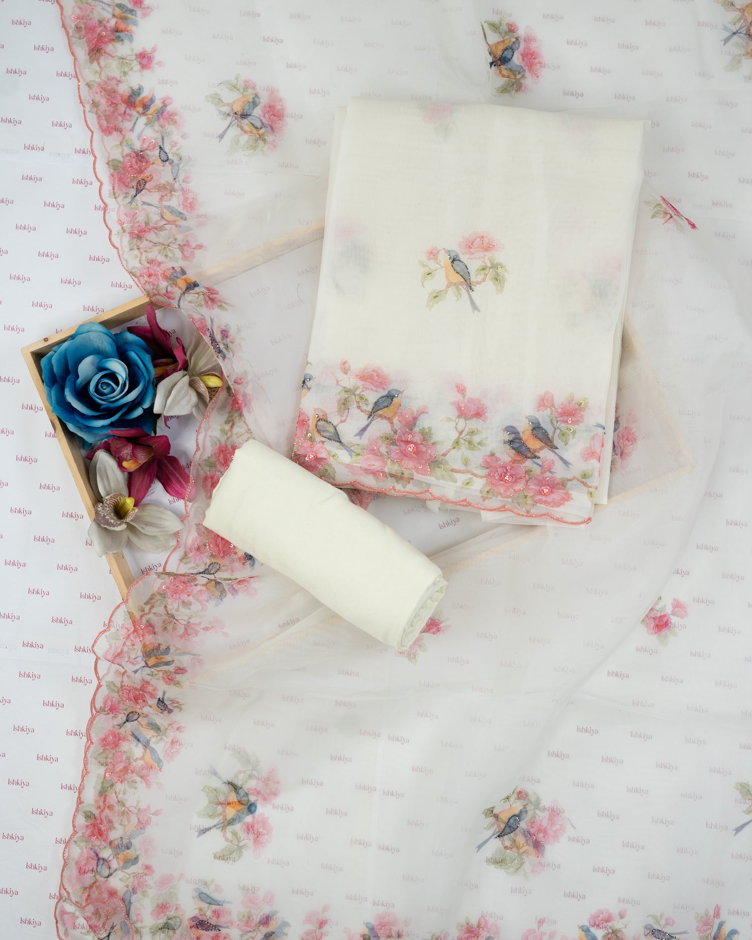 AFSANA-Unstitched Organza Tissue Suit Set