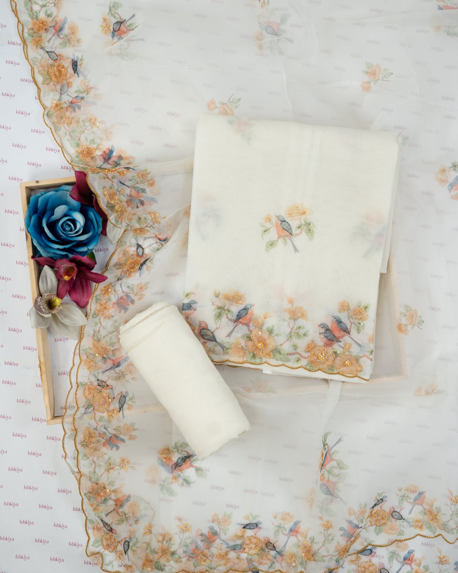 AFSANA-Unstitched Organza Tissue Suit Set