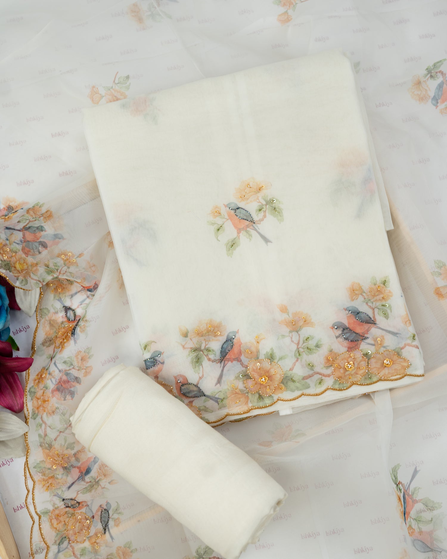 AFSANA-Unstitched Organza Tissue Suit Set