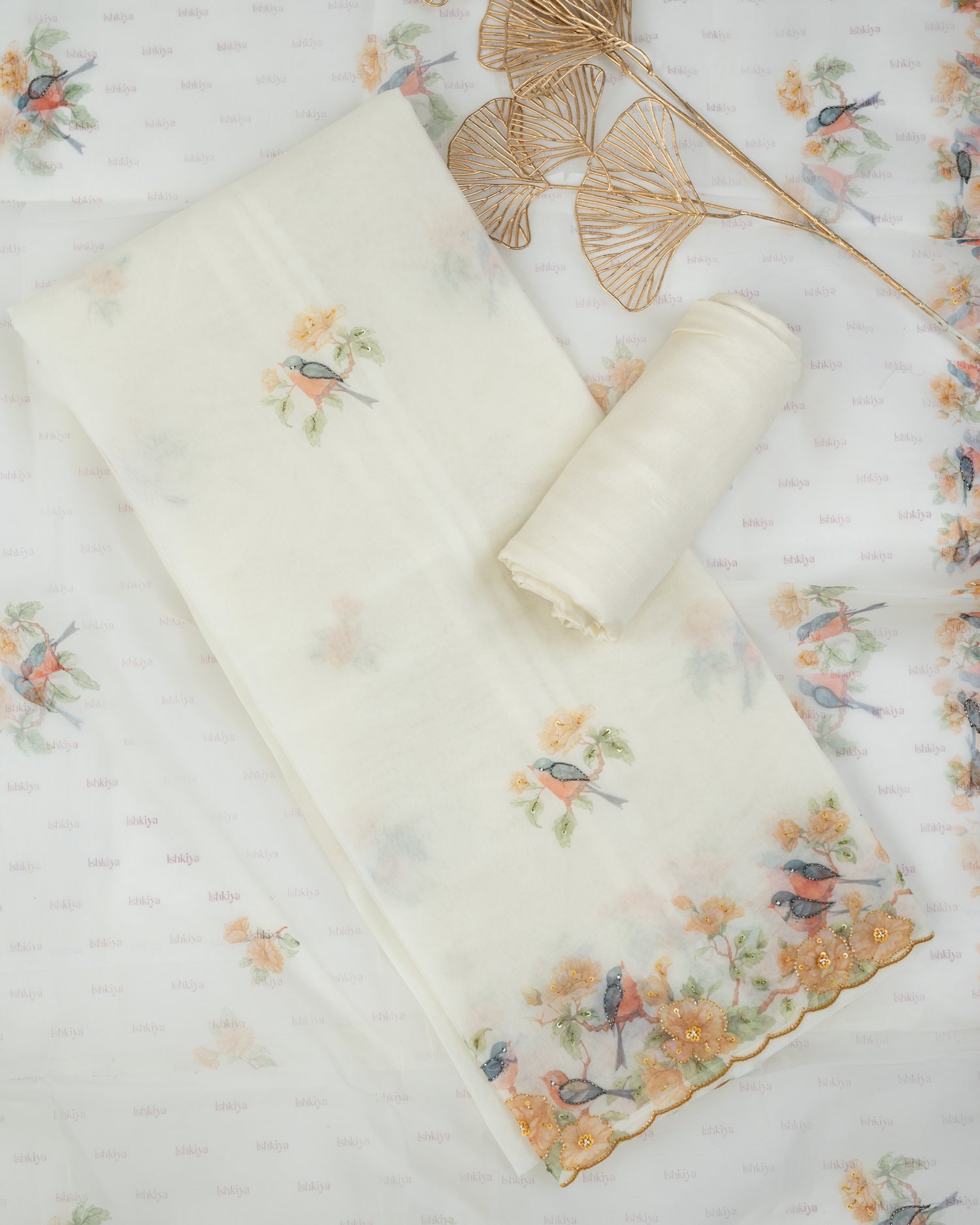AFSANA-Unstitched Organza Tissue Suit Set