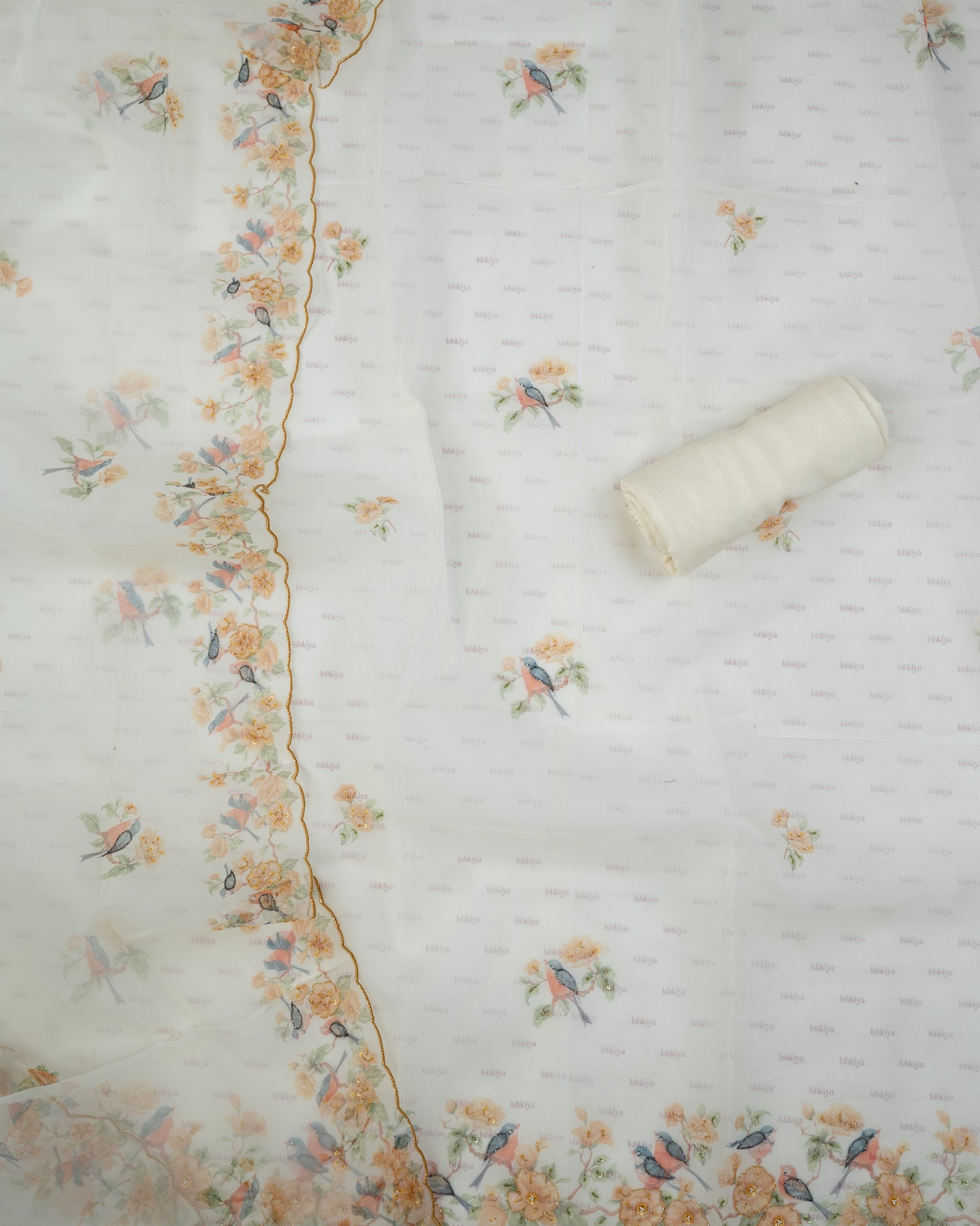 AFSANA-Unstitched Organza Tissue Suit Set