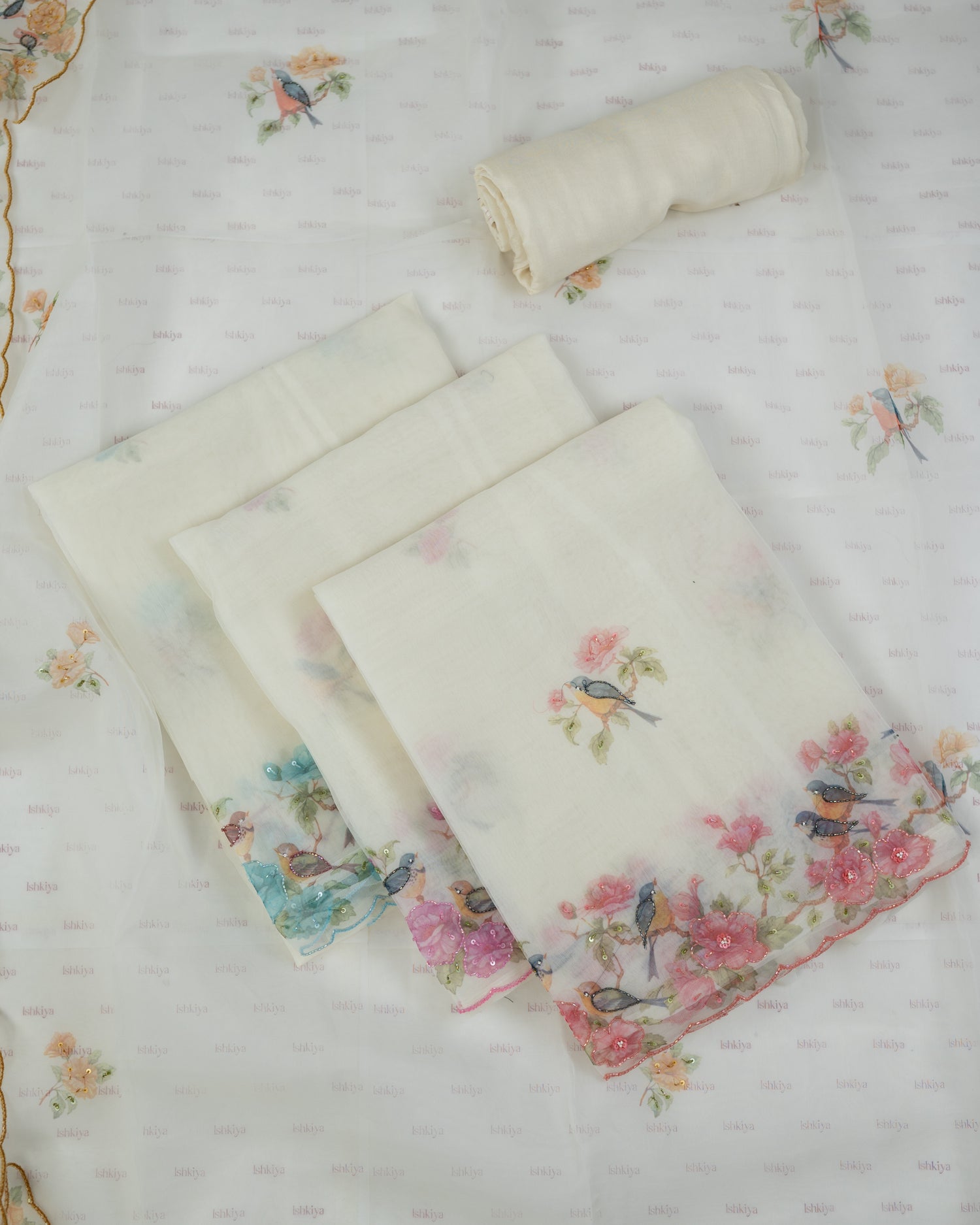 AFSANA-Unstitched Organza Tissue Suit Set
