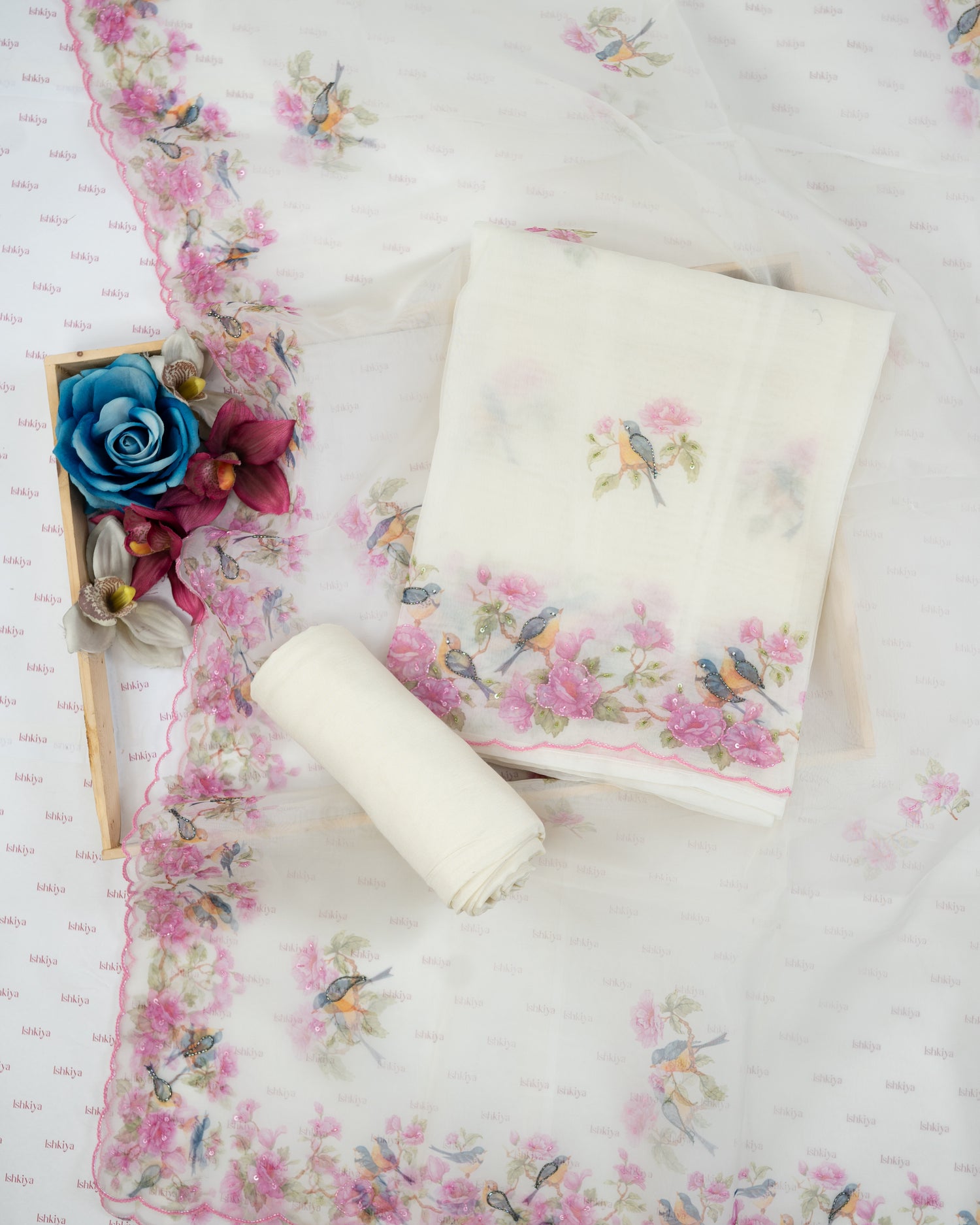AFSANA-Unstitched Organza Tissue Suit Set