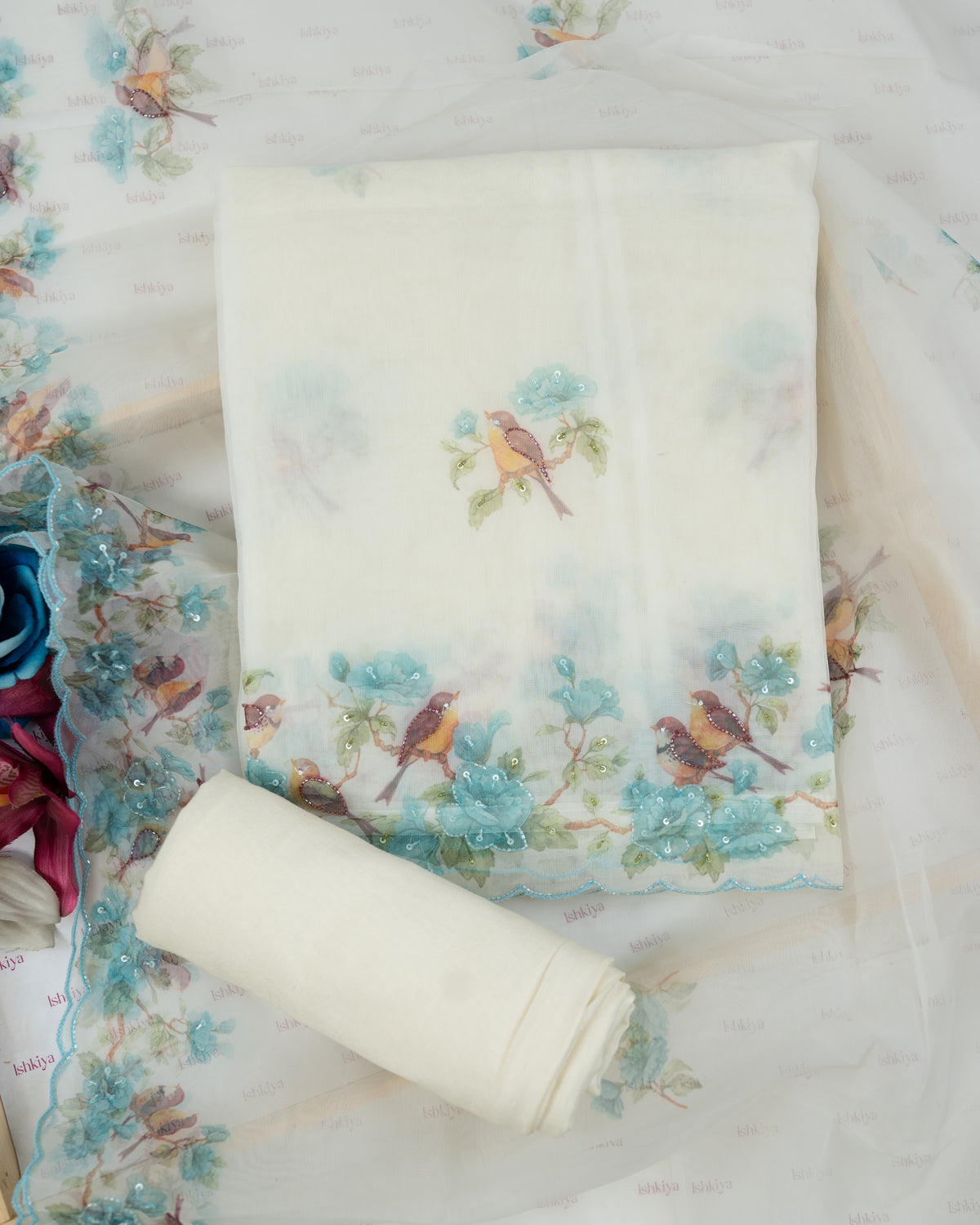 AFSANA-Unstitched Organza Tissue Suit Set