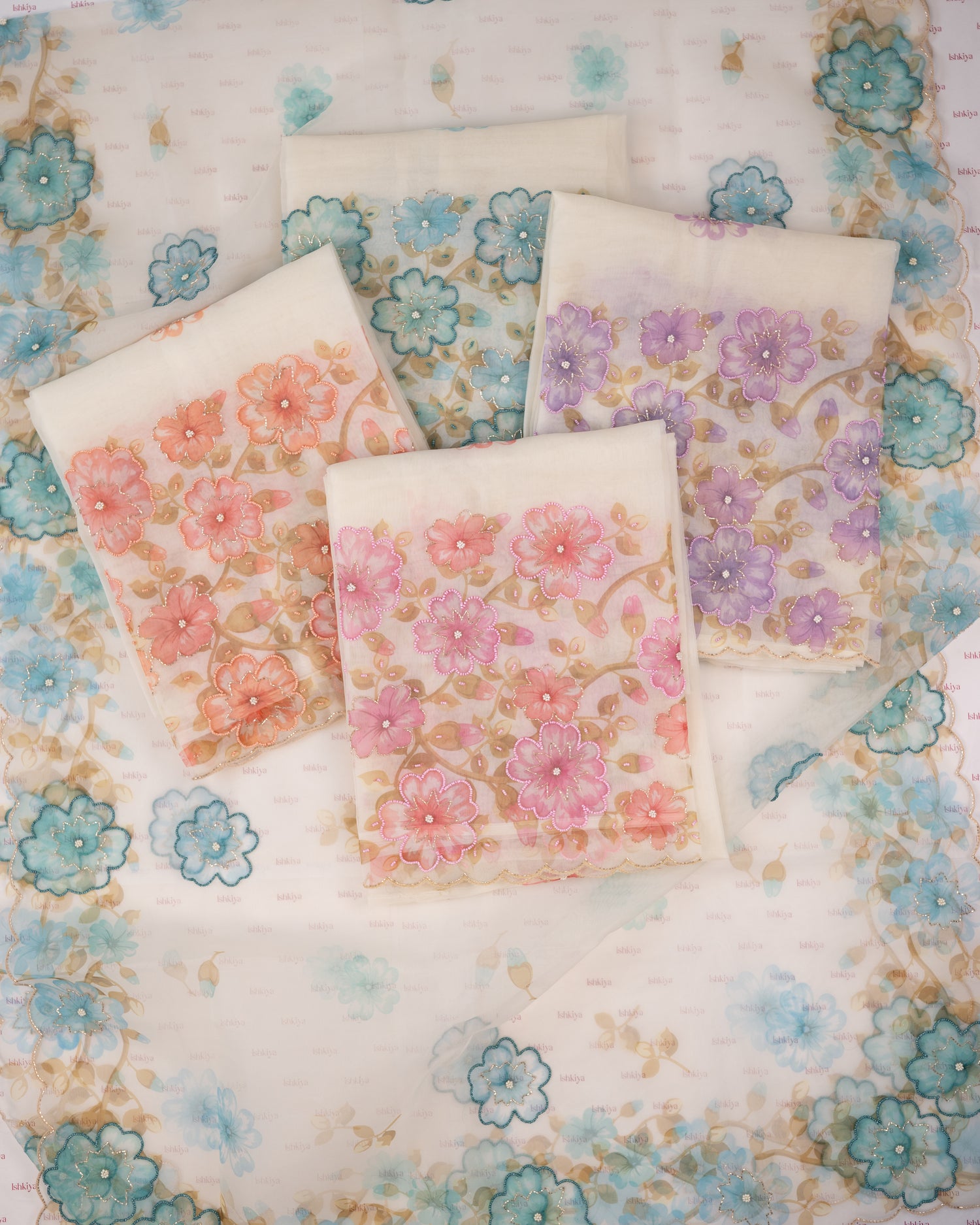 GULAAB-Unstitched Organza Tissue Suit Set