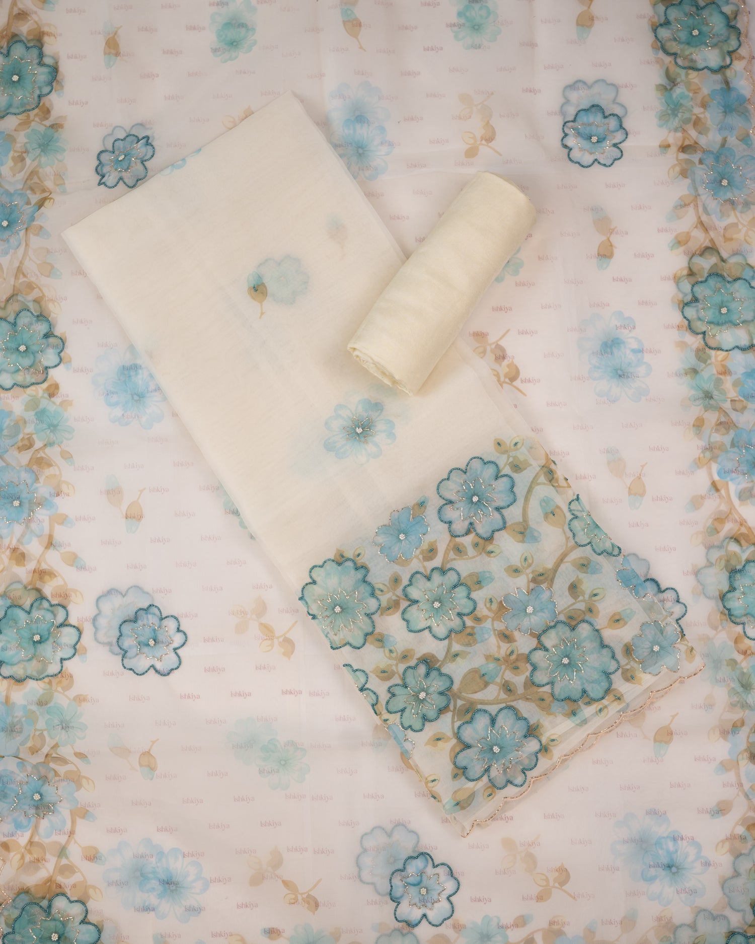 GULAAB-Unstitched Organza Tissue Suit Set