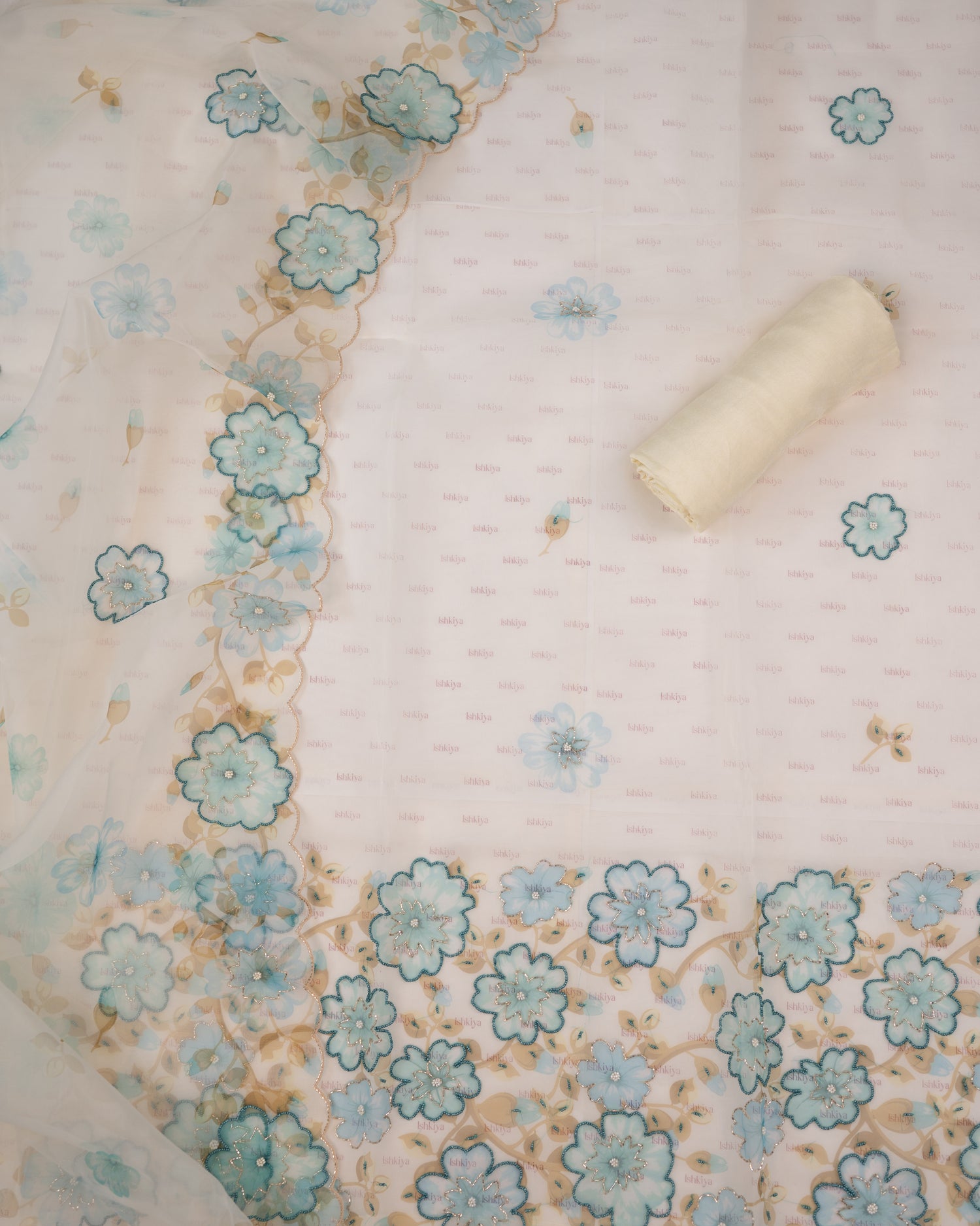 GULAAB-Unstitched Organza Tissue Suit Set